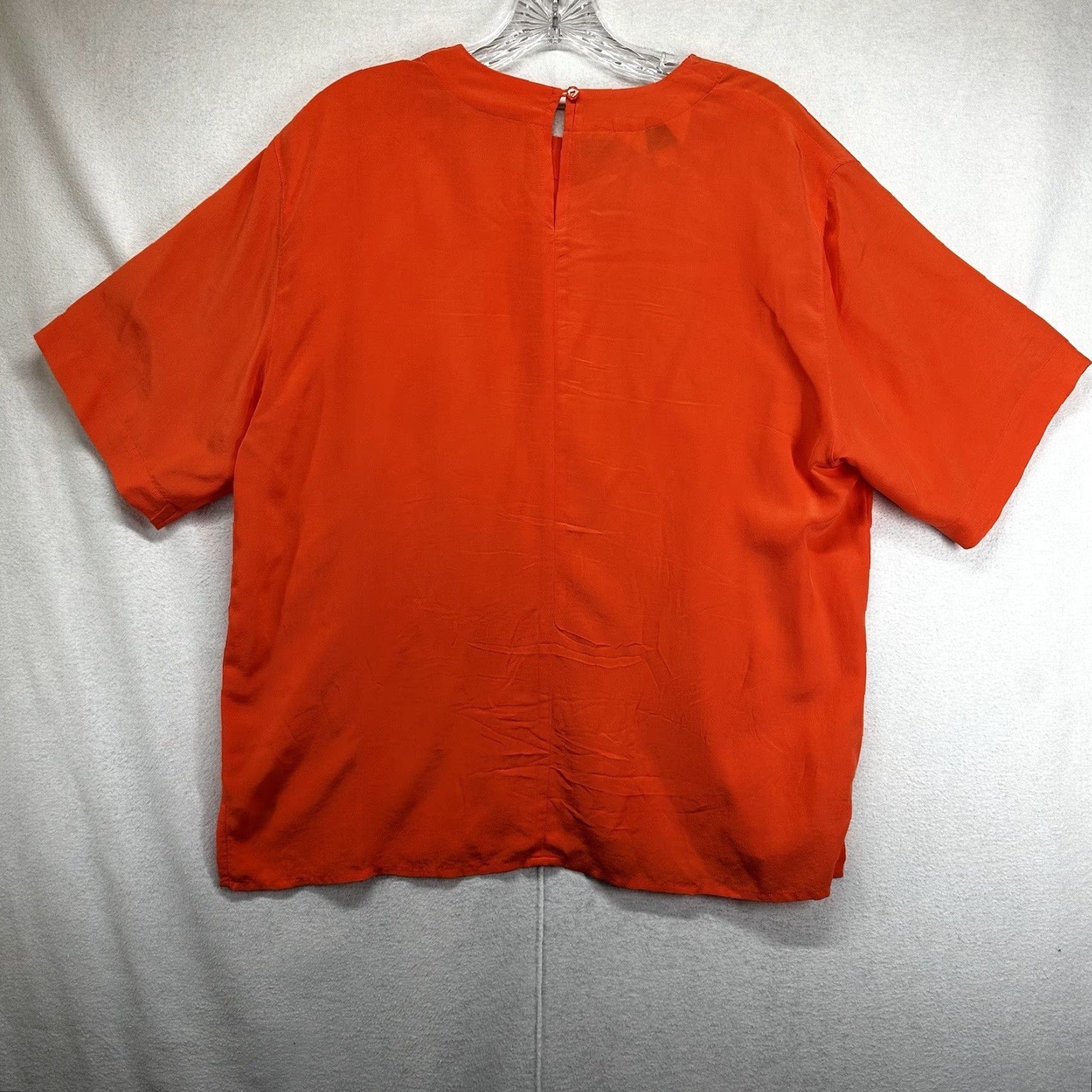 Vintage VINTAGE Sunny Leigh Blouse Woman Medium Orange Silk Animal Print Short Sleeve Button Back Casual Formal Fashion Size M / US 6-8 / IT 42-44 - 3 Thumbnail