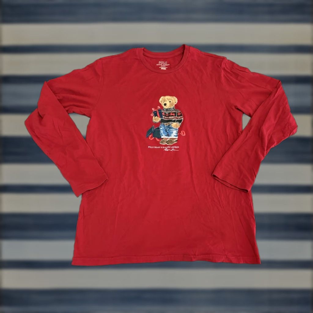 Polo Ralph Lauren Polo Ralph Lauren Polo Bear Tee Red Long SleeveT-Shirt Mens M Red Christmas Bear Cotton Shirt Mens Medium Size US M / EU 48-50 / 2 - 1 Thumbnail