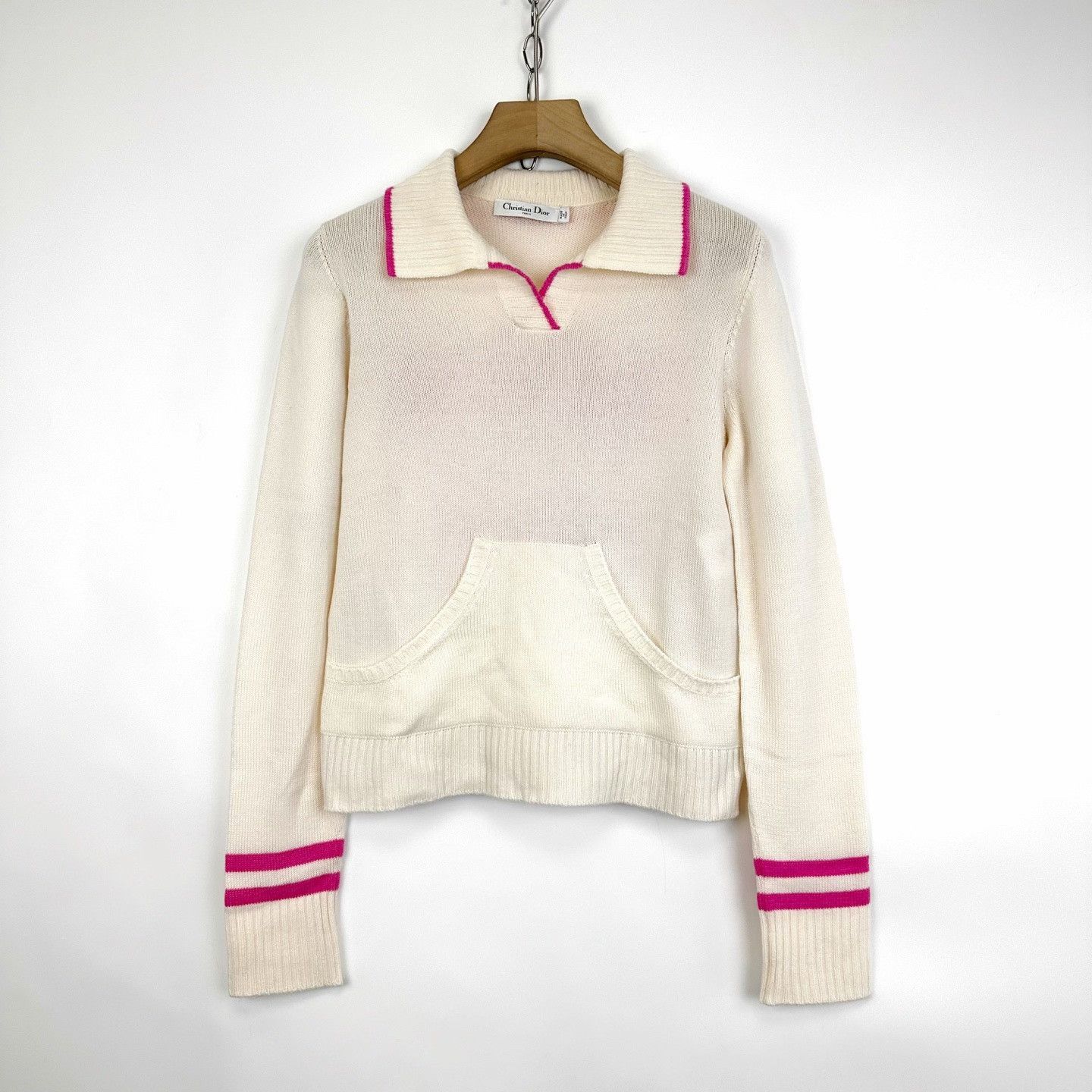 Dior Dior White Lapel Back Logo Cashmere Sweater Size S / US 4 / IT 40 - 1 Thumbnail