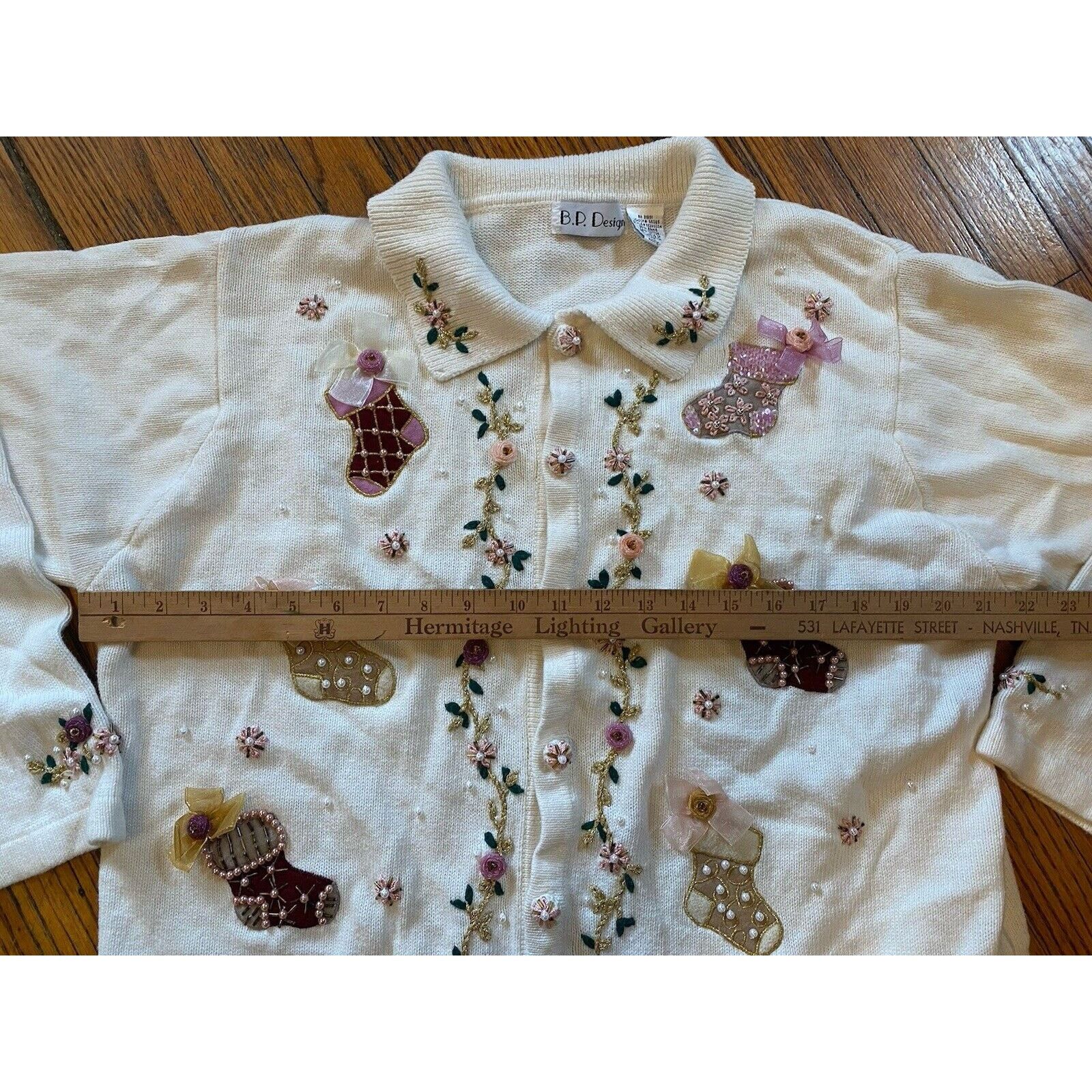 BP. VTG Cottagecore Christmas Sweater Cardigan Women XL Beads Size XL / US 12-14 / IT 48-50 - 7 Thumbnail