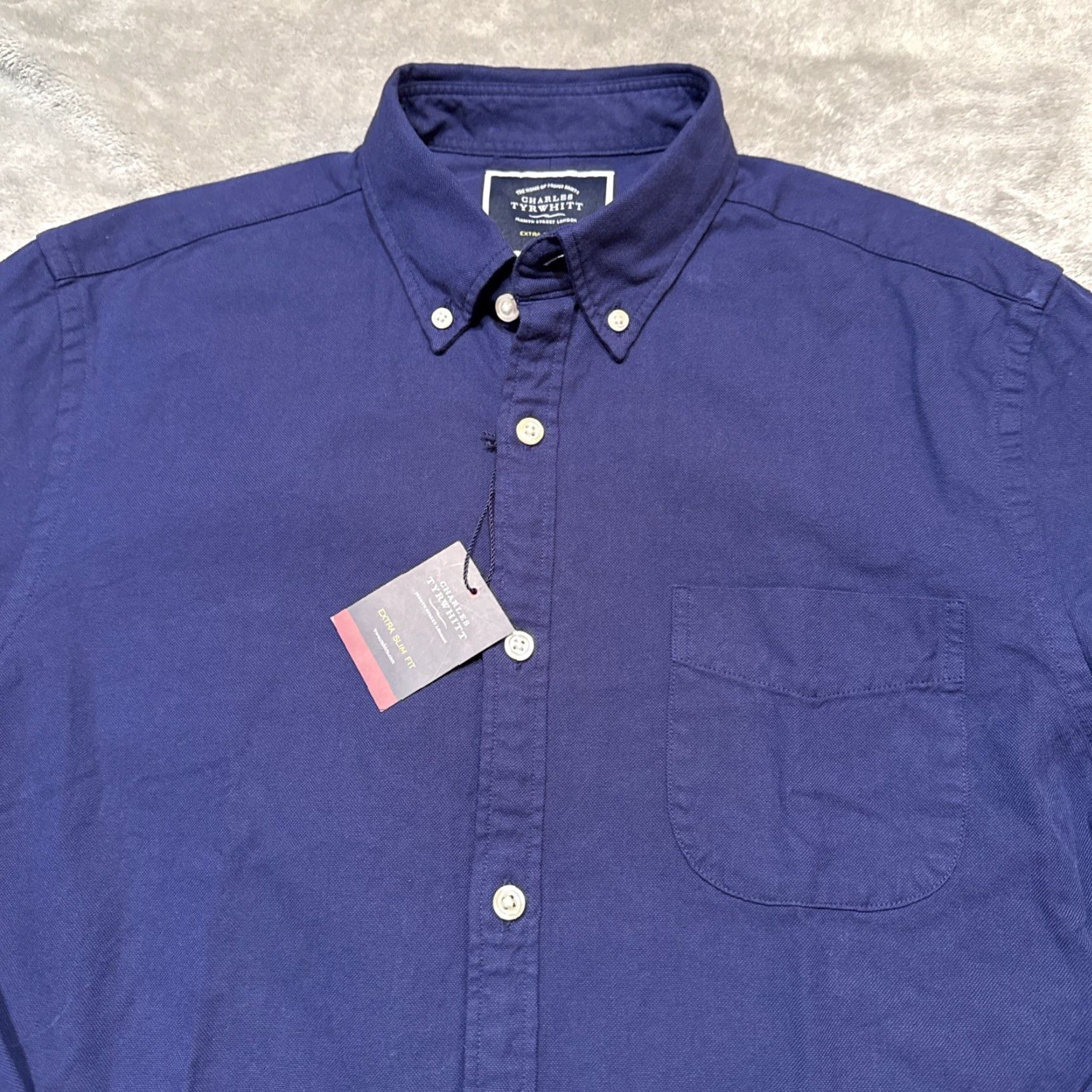 Charles Tyrwhitt Charles Tyrwhitt Shirt Mens Medium Blue Extra Slim Stretch Washed Oxford NWT Size US M / EU 48-50 / 2 - 2 Thumbnail