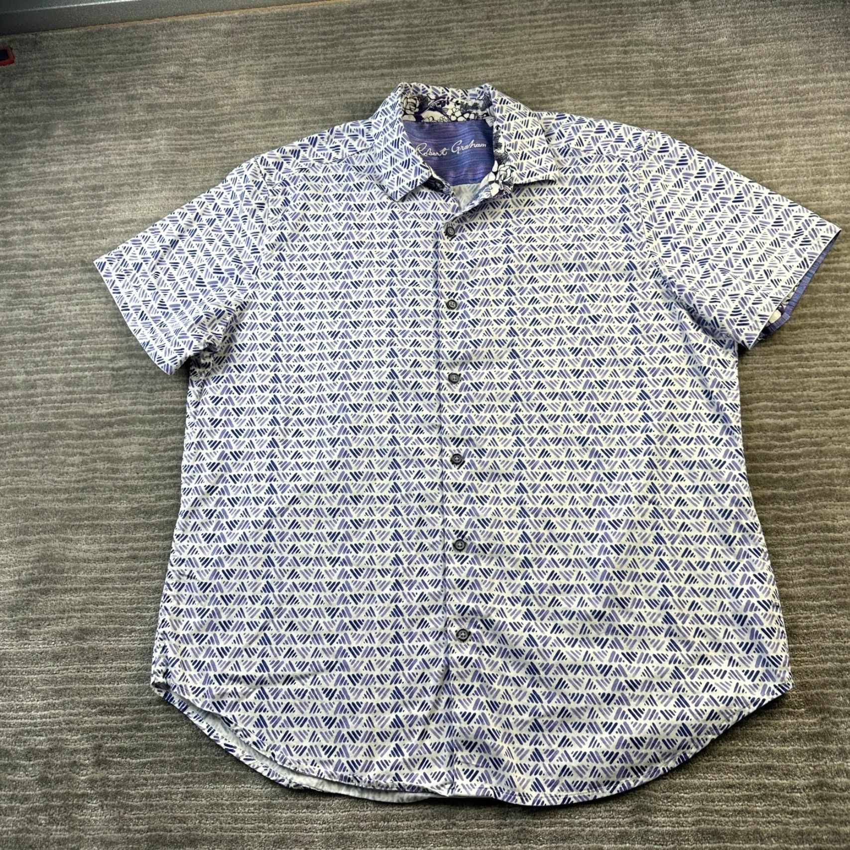 Robert Graham Robert Graham Shirt Mens XL Purple Button-Up Geometric Short Sleeve Casual Classic Fit Size US XL / EU 56 / 4 - 2 Thumbnail
