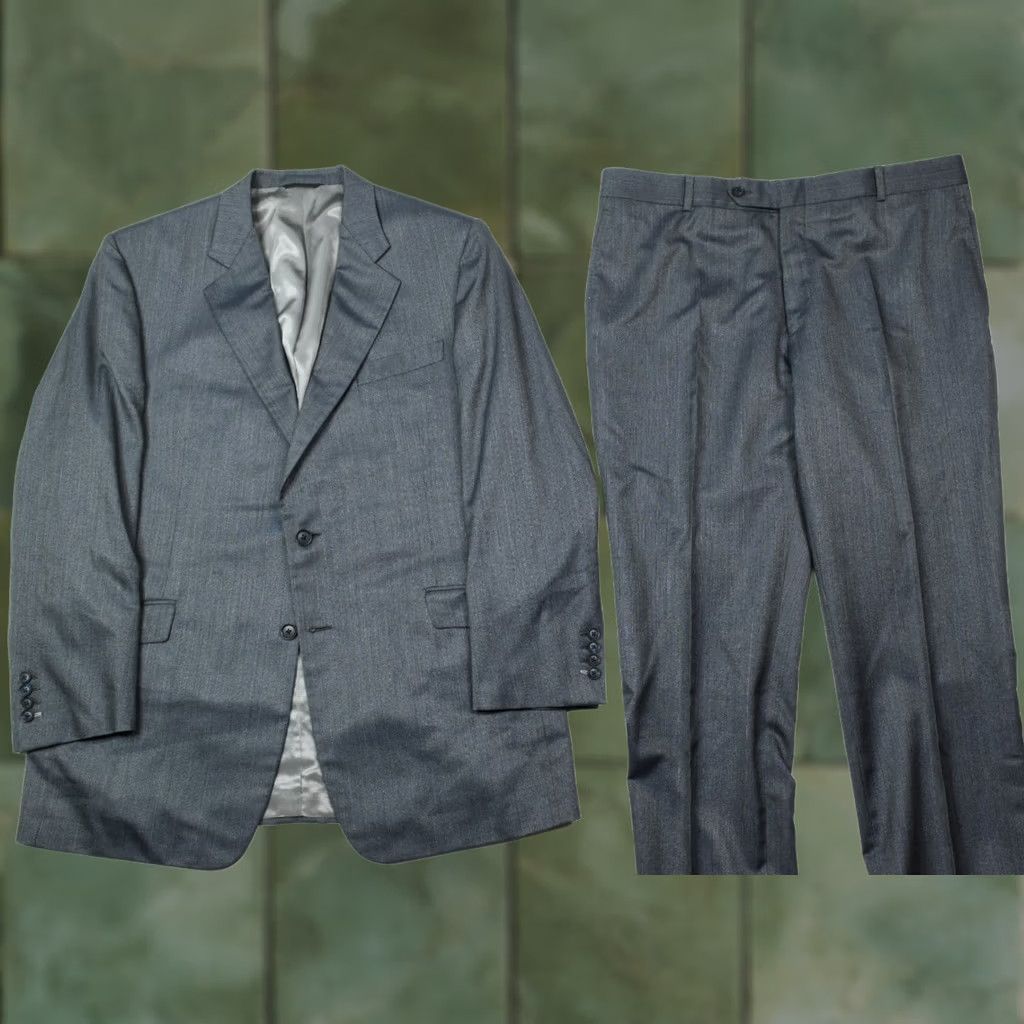 Vintage Adrian Jules SCABAL Diamond Chip Suit 46 Gray Wool Silk 150s Two-Button Mens Size 46R - 1 Thumbnail