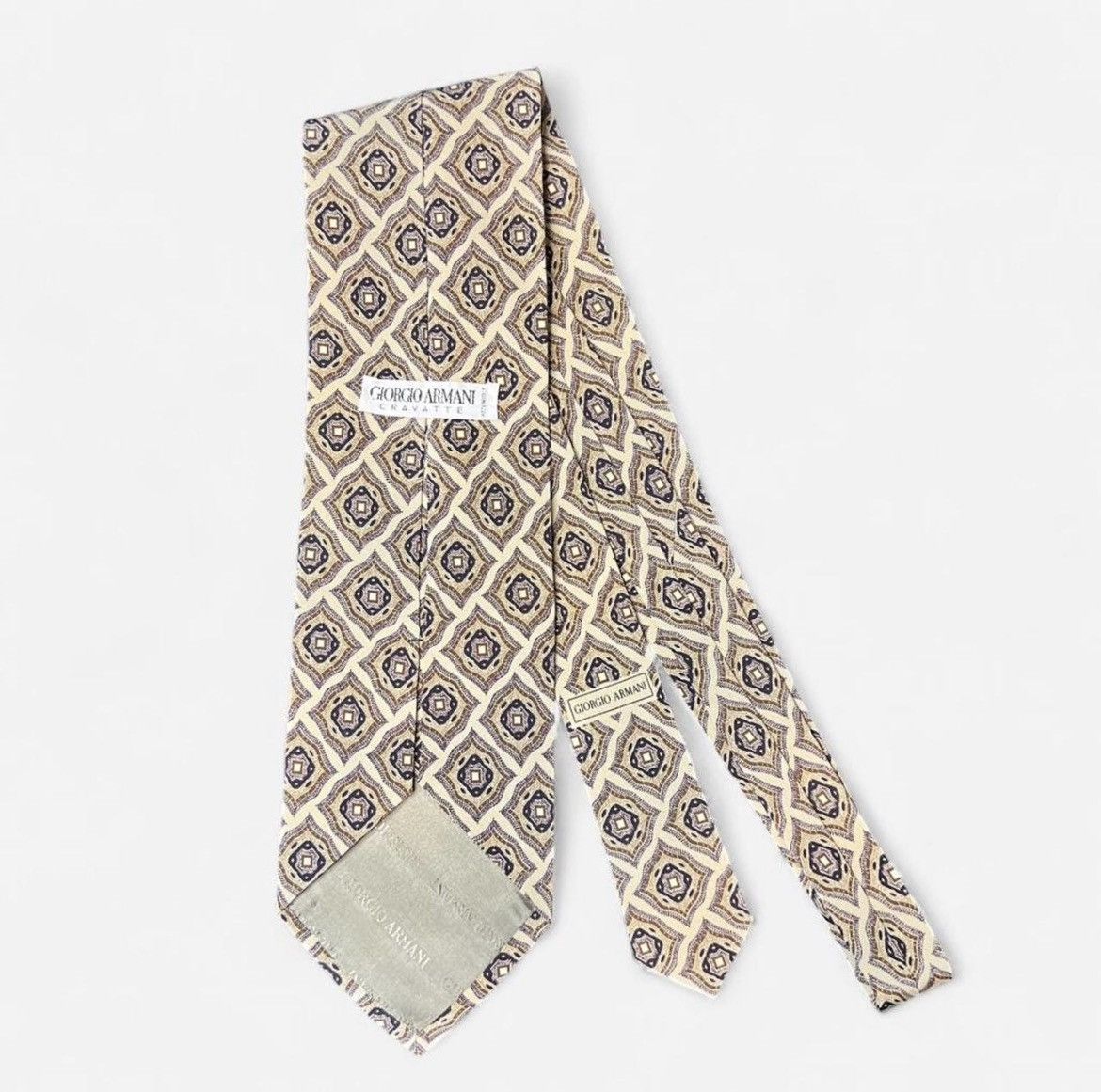 Giorgio Armani Giorgio Armani Cravatte 100% Silk Tie Beige Brown Geometric Size ONE SIZE - 2 Thumbnail