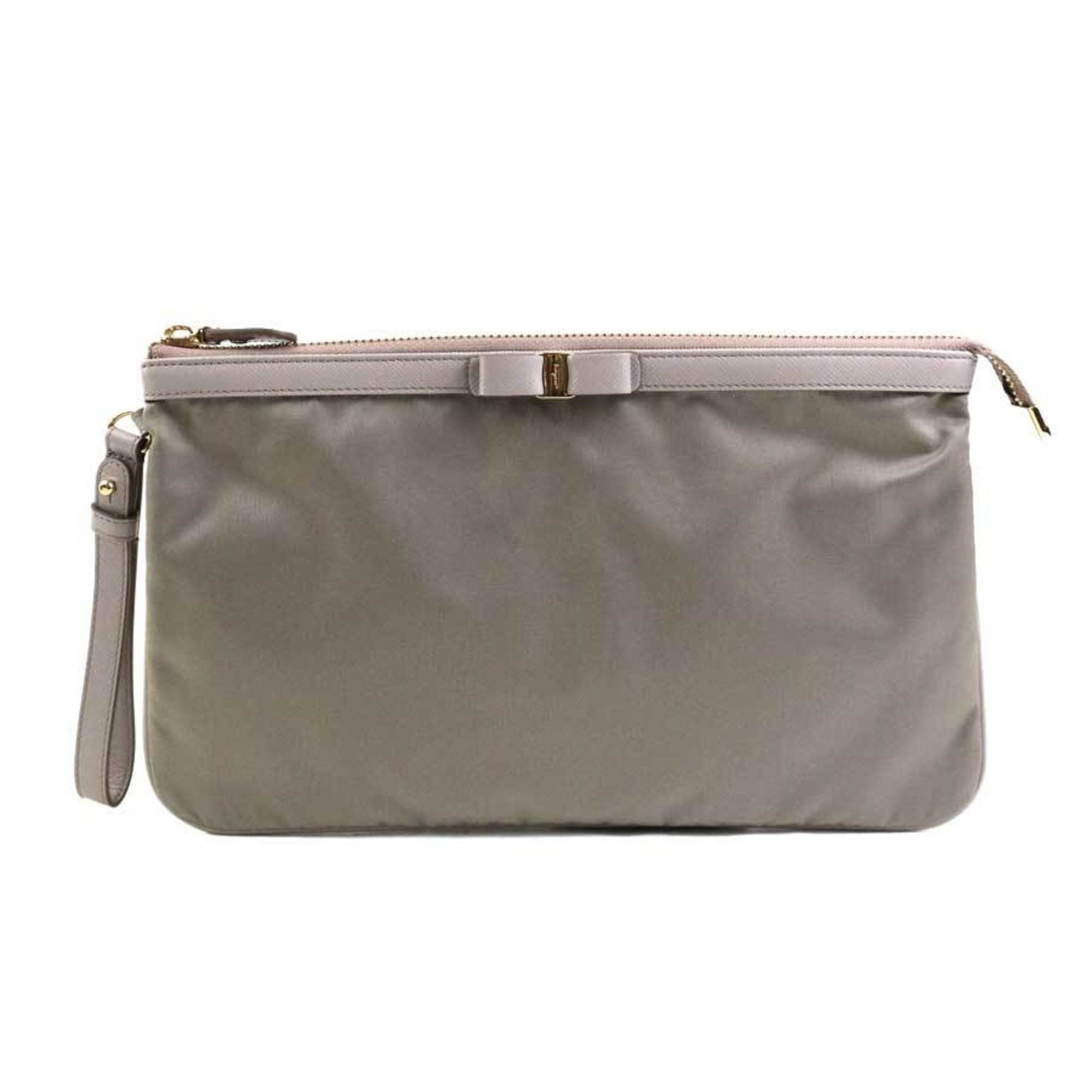 Salvatore Ferragamo Salvatore Ferragamo Vara Ribbon Clutch Bag in Nylon and Leather, Gray, Women's, r10859a Size ONE SIZE - 1 Thumbnail