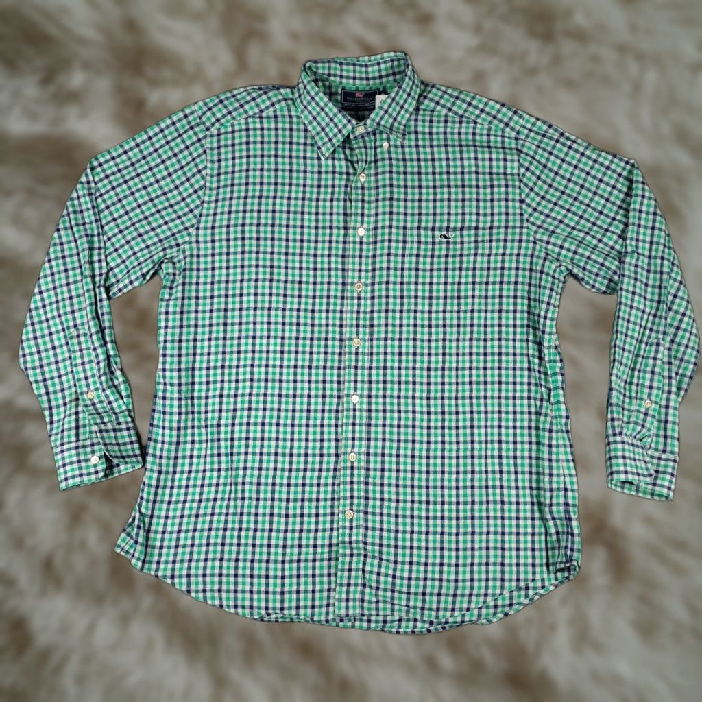 Vineyard Vines Vineyard Vines Shirt Mens XL Blue Green Plaid Slim Fit Button Up Long Sleeve Size US XL / EU 56 / 4 - 1 Thumbnail