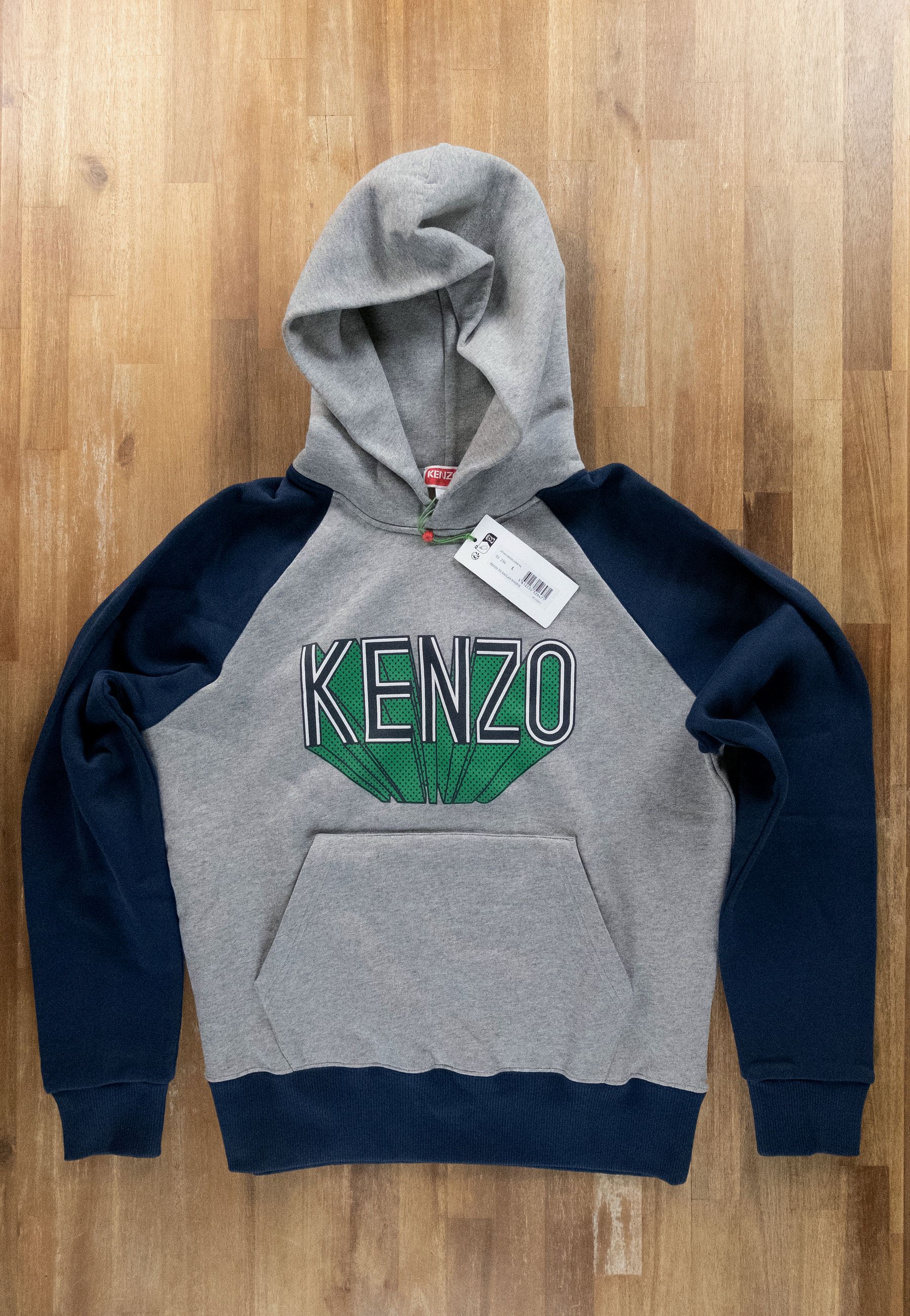 KENZO gray navy blue logo print hoodie sweatshirt Large