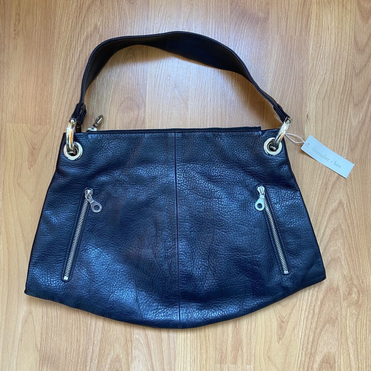Vintage Vintage Christopher Kon Navy Leather Shoulder Bag Size ONE SIZE - 1 Thumbnail
