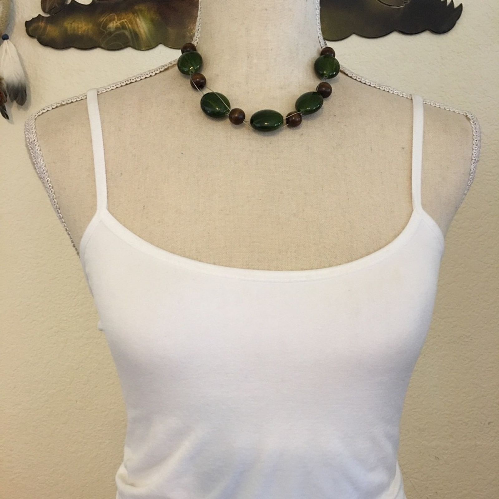 Jewelry Glass and wood floating bead fish line necklace Size ONE SIZE - 3 Thumbnail