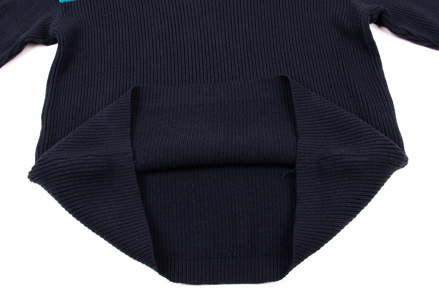 Issey Miyake Wool Ribbed Knit Sweater in Navy and Light Blue, Size M Size US M / EU 48-50 / 2 - 13 Thumbnail