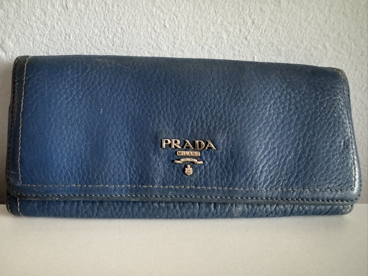 Prada PRADA Blue Teal Blue Leather Women's Continental Flap Wallet Size ONE SIZE - 3 Thumbnail