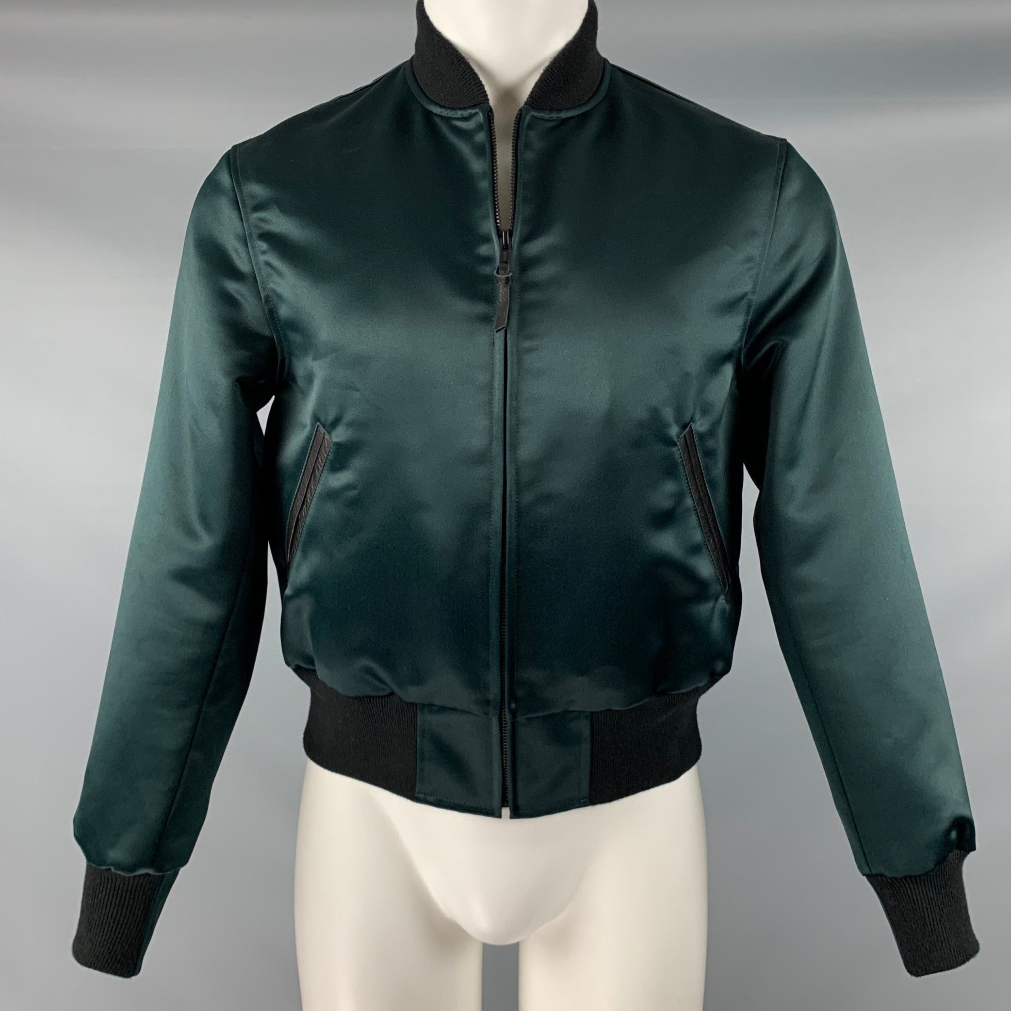 image of Golden Bear Green Black Satin Bomber Jacket, Men's (Size XS)