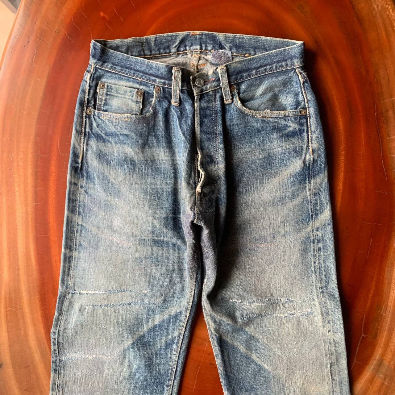 Denime Denime Japan Distressed Redline Selvedge Blue Denim Pants Size US 29 - 3 Thumbnail