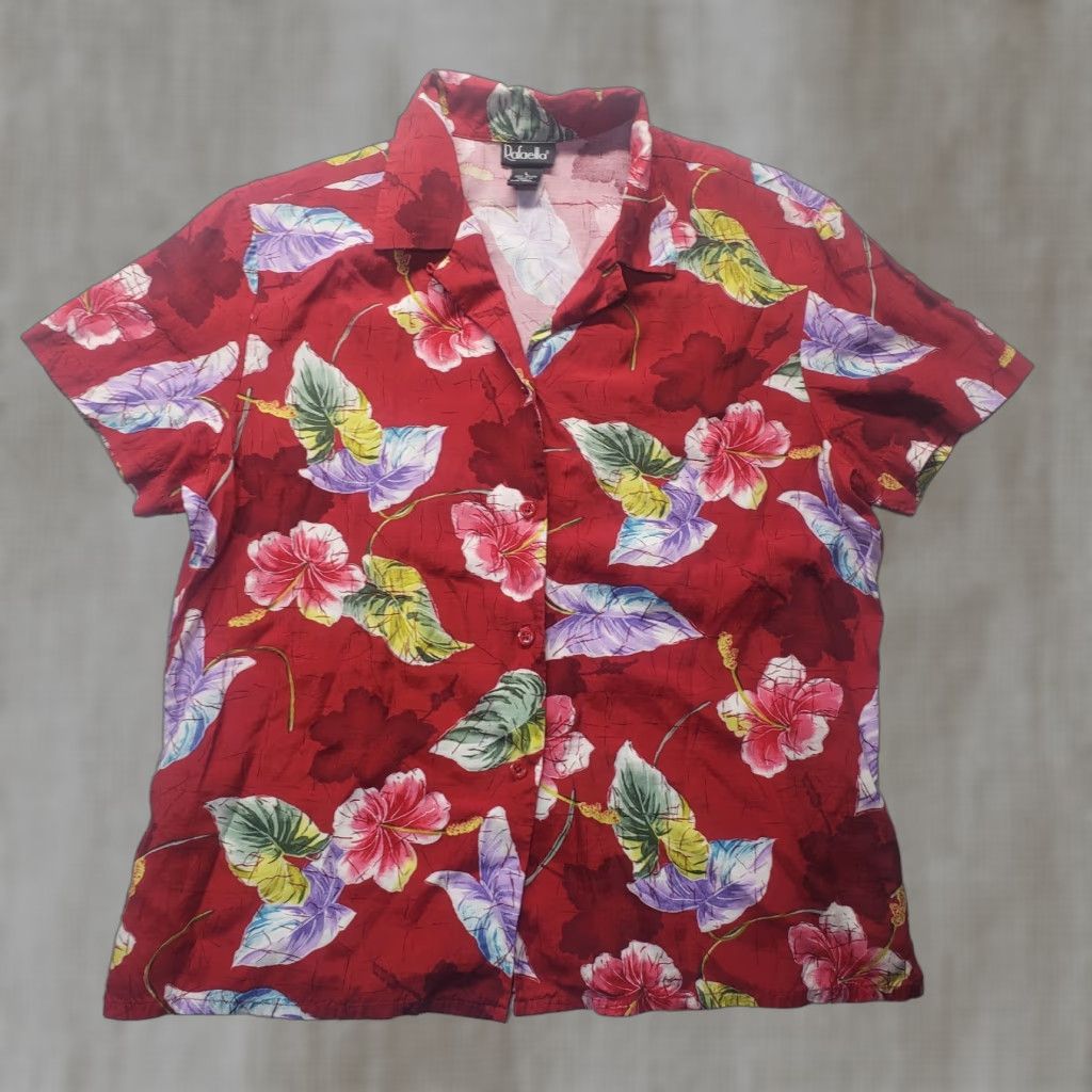 Vintage Rafaella Shirt Floral Button-Up Short Sleeve Women L Red Rayon Adult Womens Shirt Size L / US 10 / IT 46 - 1 Thumbnail