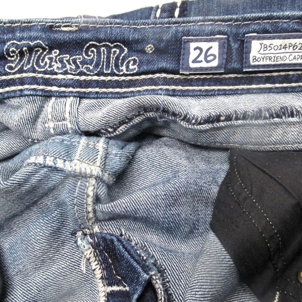 Miss Me VINTAGE Miss Me Jeans Bootcut Womens 26 Inseam 25 Dark Wash Embroidered Rhinestone Logo Pockets Stretch Comfort Denim Jeans Women Size 26" / US 2 / IT 38 - 7 Thumbnail