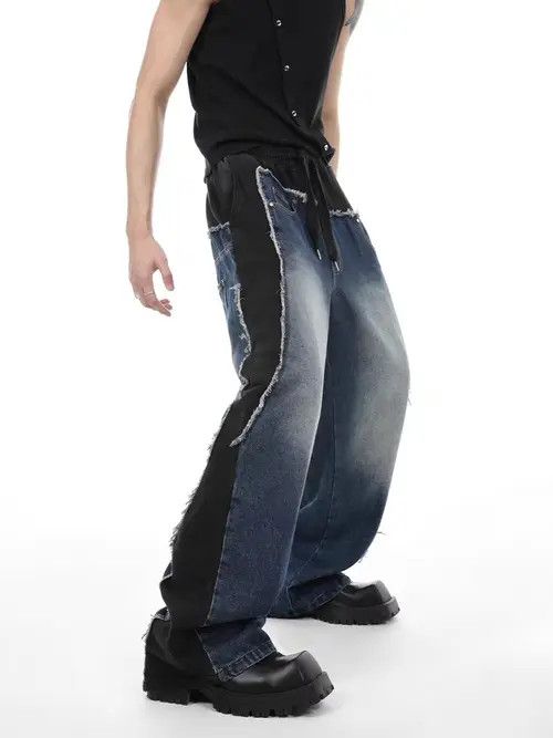 VIBE Wide-leg irregular jeans with retro patchwork design Size US 32 / EU 48 - 4 Thumbnail
