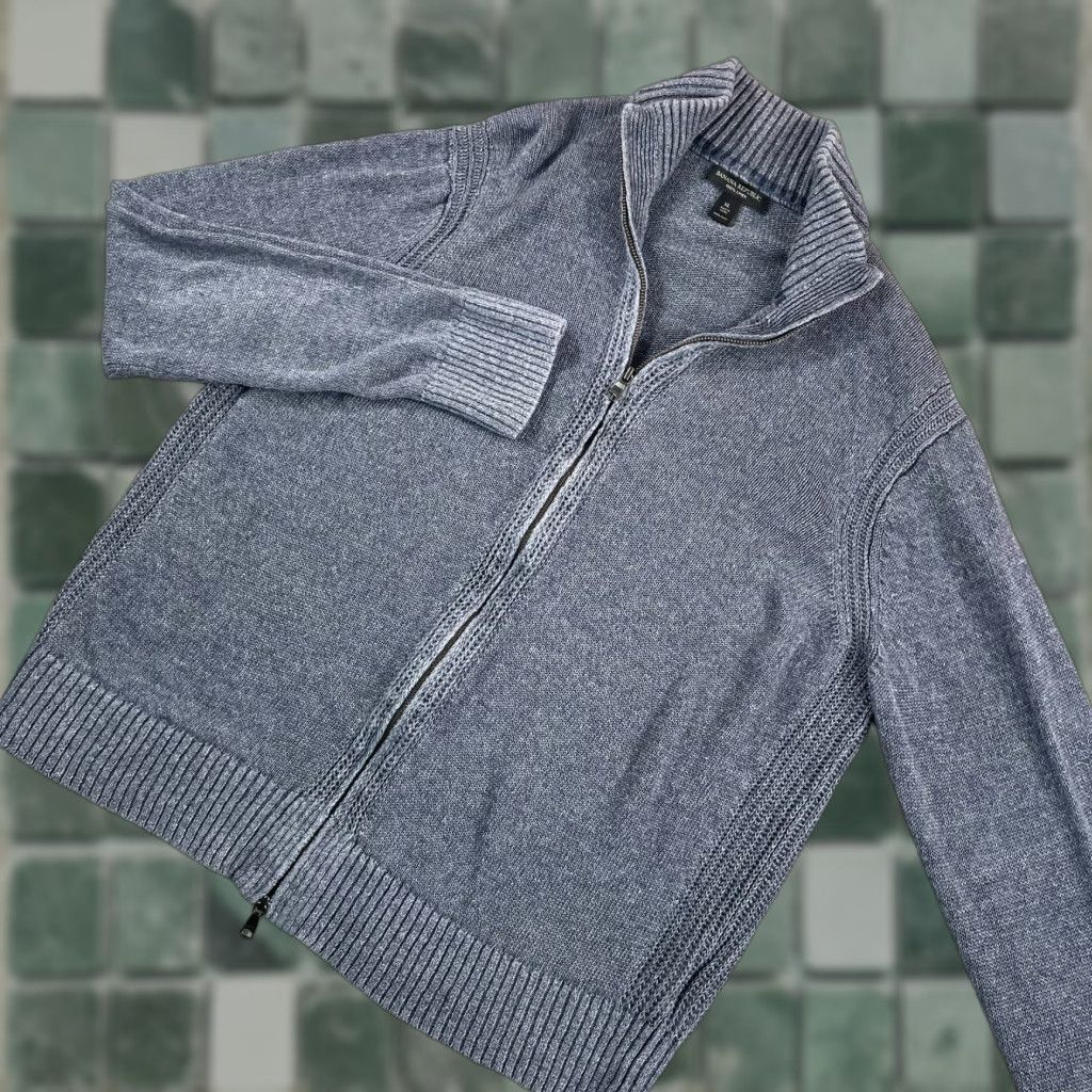 Banana Republic Banana Republic Jacket Men XL Blue Knit Mock Neck Full Zip Linen Bomber Preppy Casual Size US XL / EU 56 / 4 - 1 Thumbnail