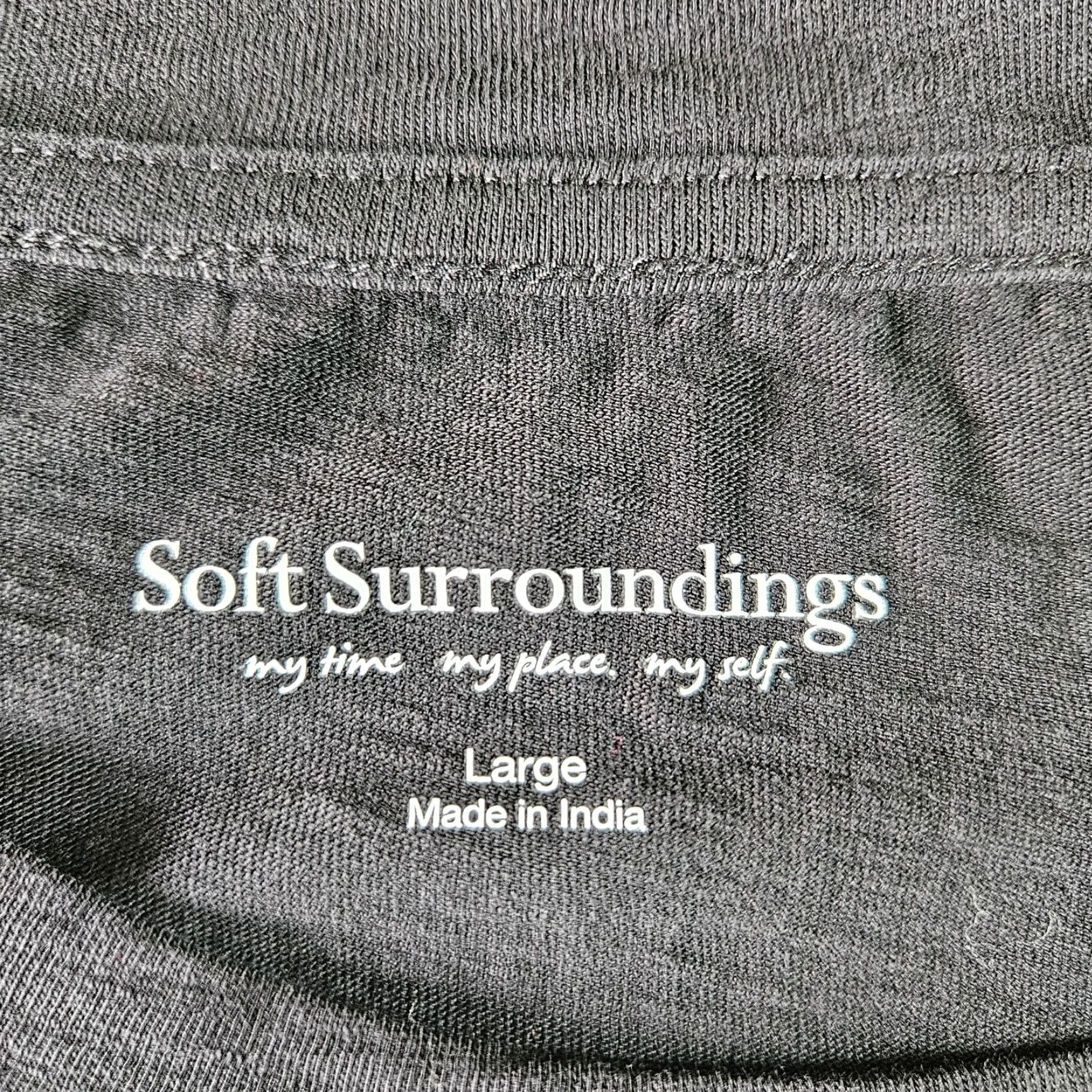 Soft Surroundings Womens Top Shirt Womens L Black Solid Embroidered Short Sleeve Cap 25\