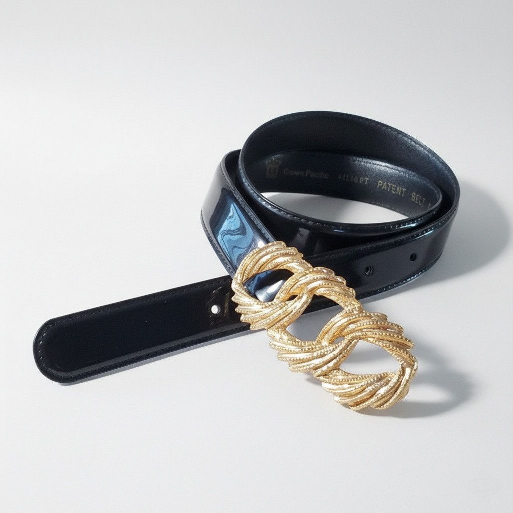 Other Crown Pacific 30-34" Belt Vintage Patent Leather Black Gold Size ONE SIZE - 1 Thumbnail