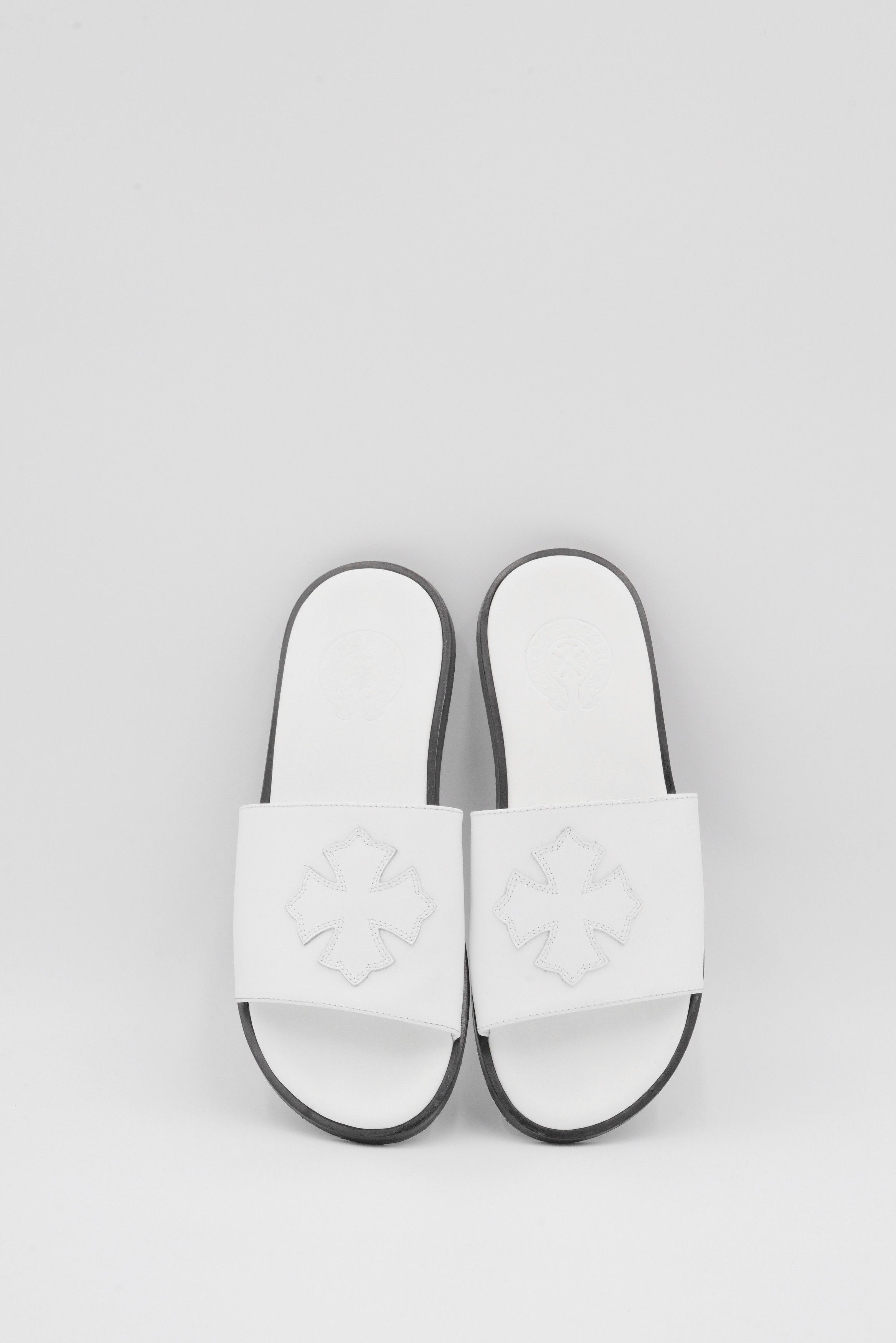 Chrome Hearts Chrome Hearts Cross Patch White Leather Slide  display picture 1