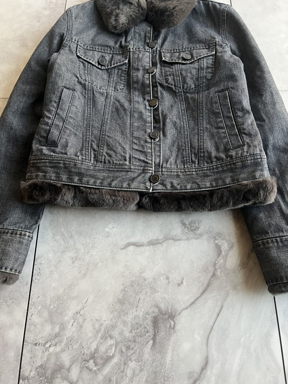 Japanese Brand Vintage Rabbit Fur Lined Denim Jacket Size US XS / EU 42 / 0 - 3 Thumbnail