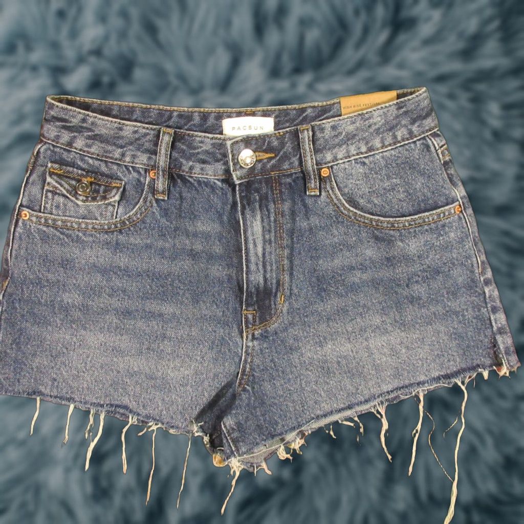 Pacsun Pacsun High Rise Shorts Women's 26 Blue 5-Pocket Cut-Off Raw Hem NWT PacSun Size 26" / US 2 / IT 38 - 1 Thumbnail