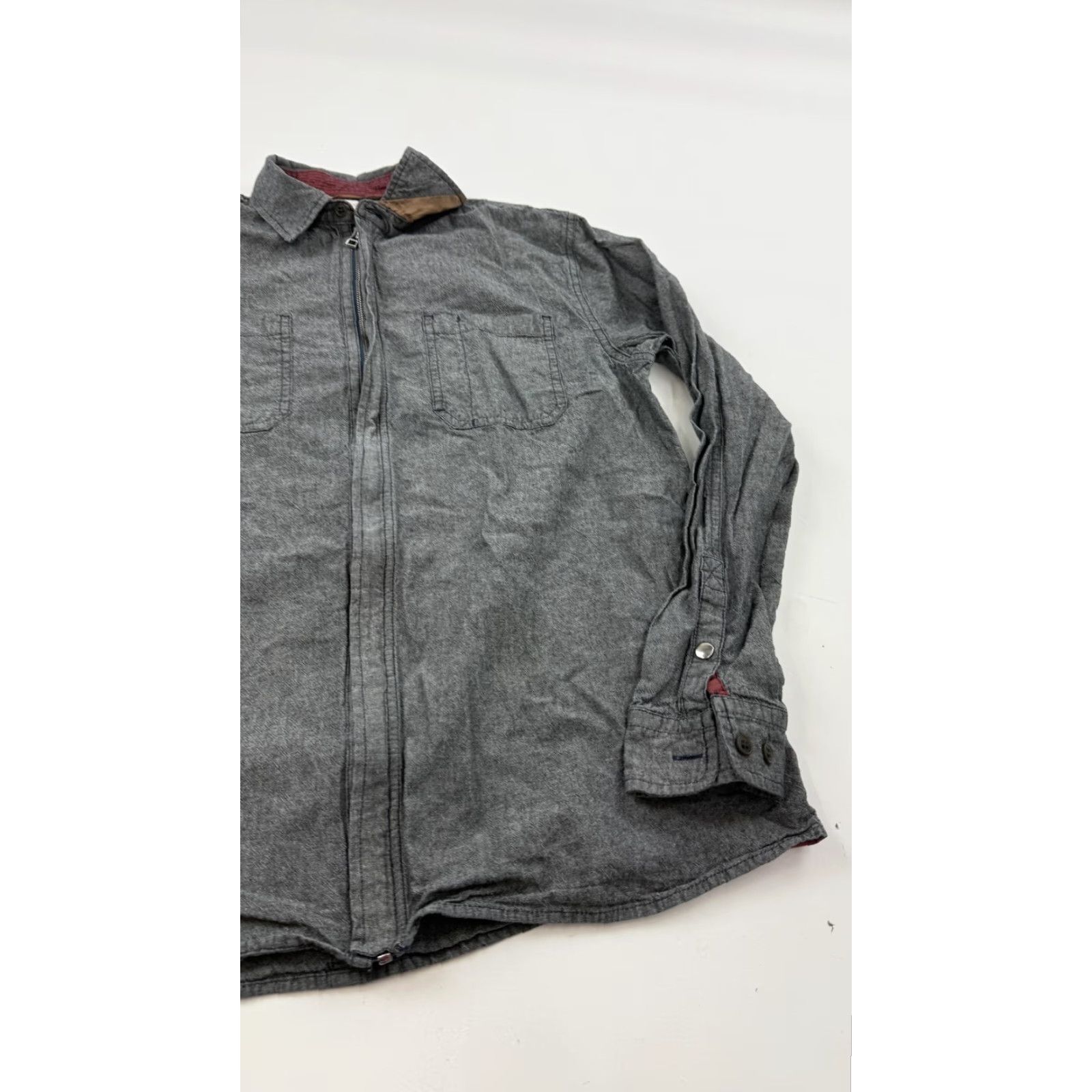 Carbon2Cobalt carbon2cobalt Shirt Mens Medium Gray Long Sleeve Zip Front Cotton Chambray Size US M / EU 48-50 / 2 - 2 Thumbnail