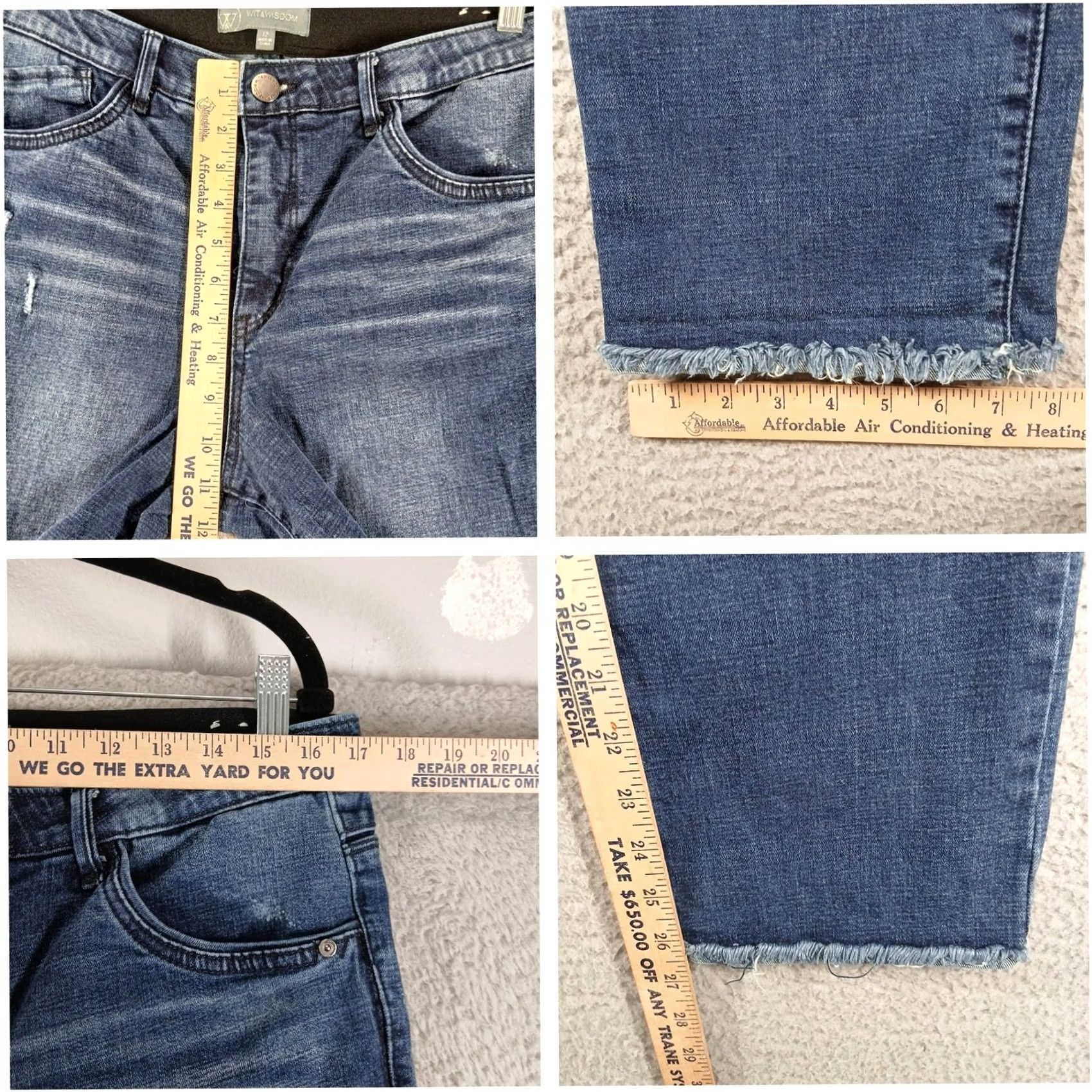 Vintage Wit & Wisdom Jeans 12 Ab-Solution Distressed Straight Leg Denim 5-Pocket Blue EUC Women Size 34" / US 12 / IT 48 - 6 Thumbnail