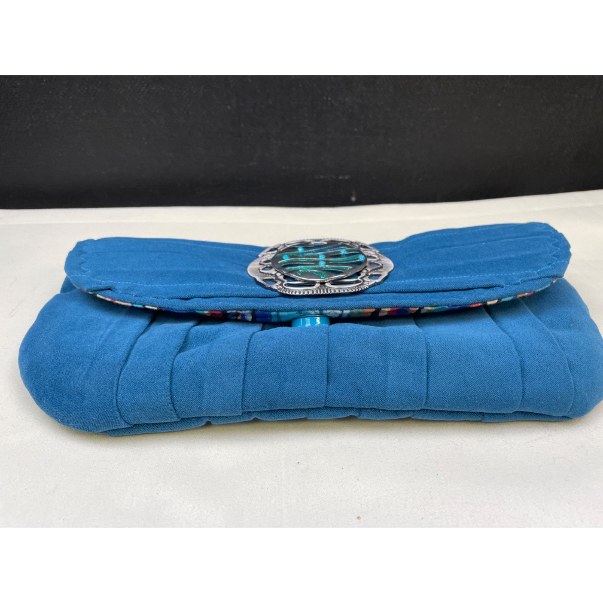 Other Tricia Totes Women's Blue Velvet Clutch with Silver Metal Bu Size ONE SIZE - 6 Thumbnail
