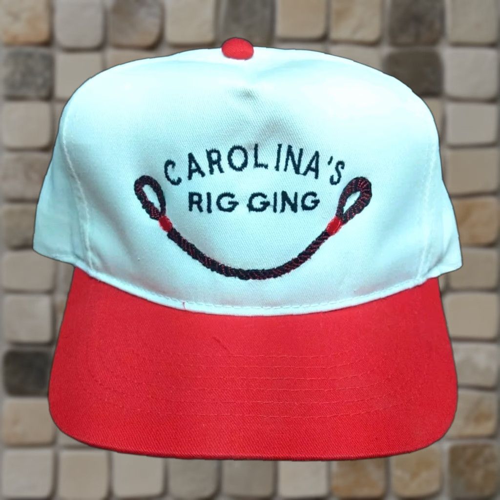 Vintage VINTAGE 80s Carolina's Rigging White Red Snapback Hat Men One Size White Cotton Foam Canvas Adjustable Trucker Hat Fishing Theme 80s Mens Size ONE SIZE - 1 Thumbnail