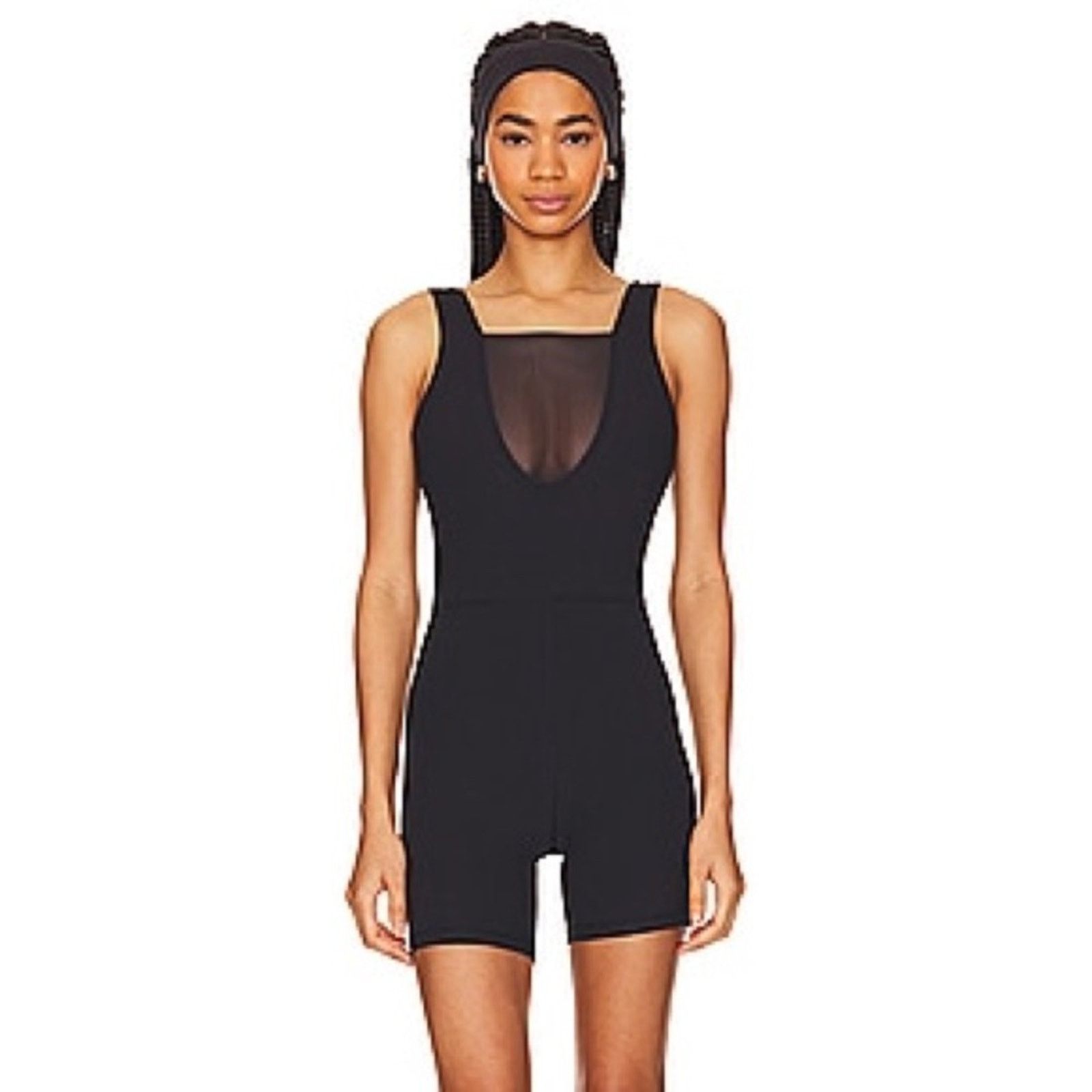 REVOLVE Revolve WeWoreWhat Black Sleeveless Mesh Panel Shorts Romper Size 27" / US 4 / IT 40 - 1 Thumbnail