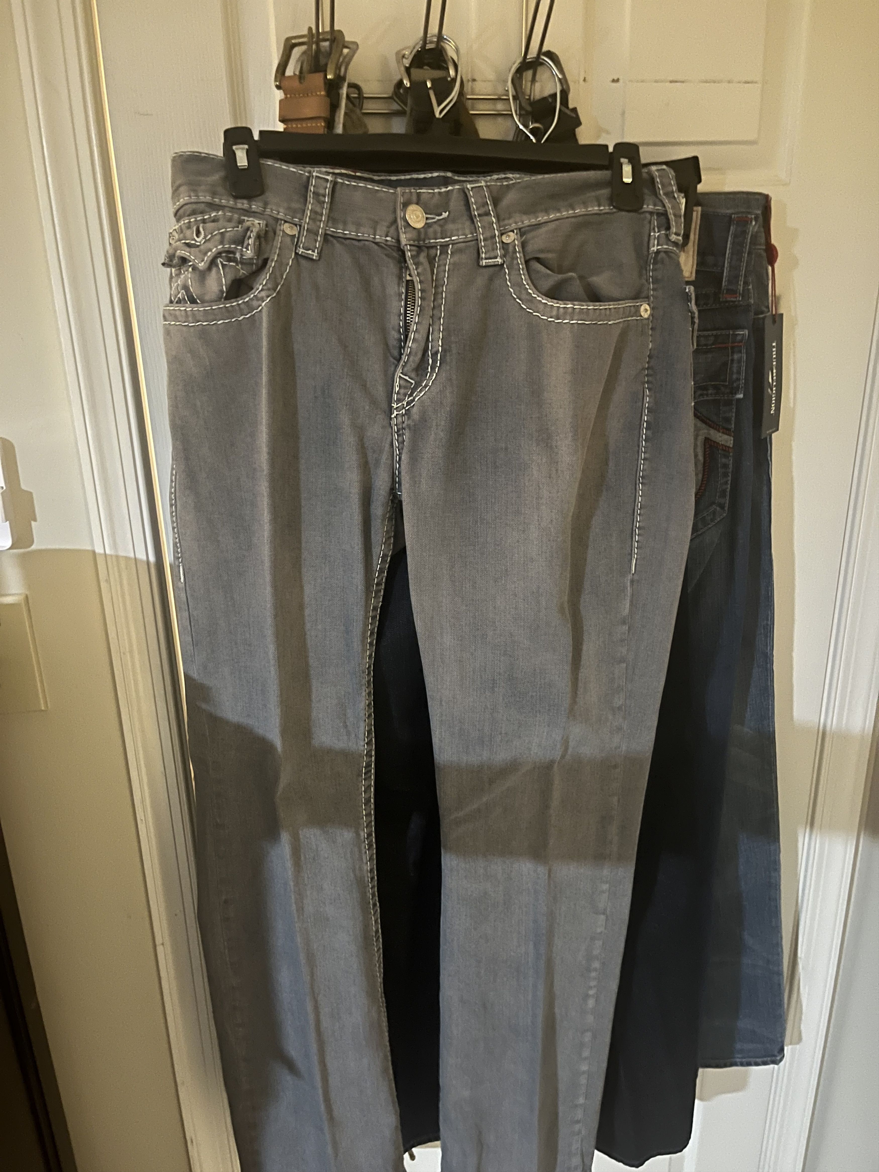 image of Straight Flap True Religion Jeans in Light Grey, Men's (Size 34)