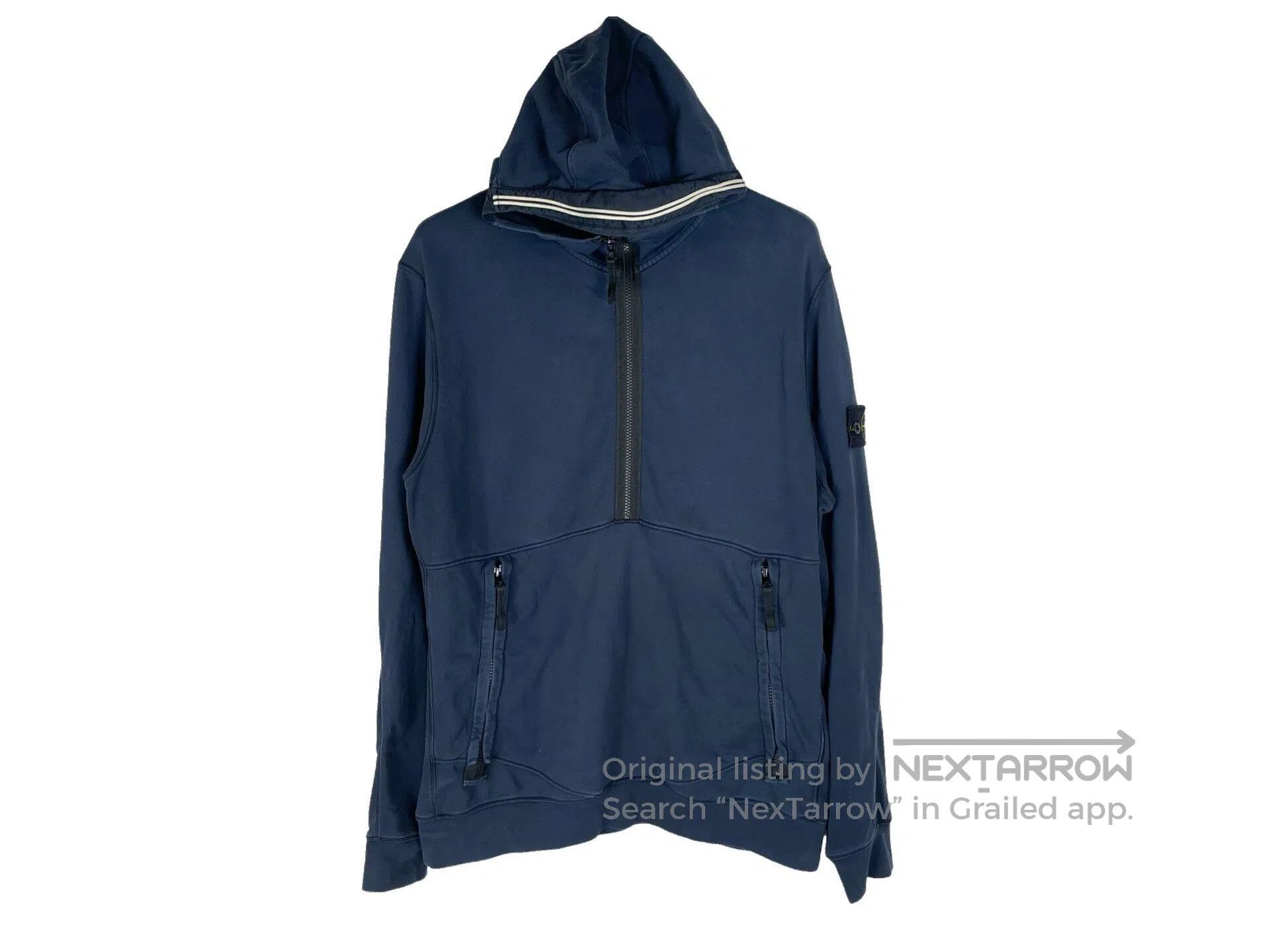 Stone Island STONE ISLAND Dark Blue Sleeve Badge Half Zip Hoodie Size US XL / EU 56 / 4 - 1 Thumbnail