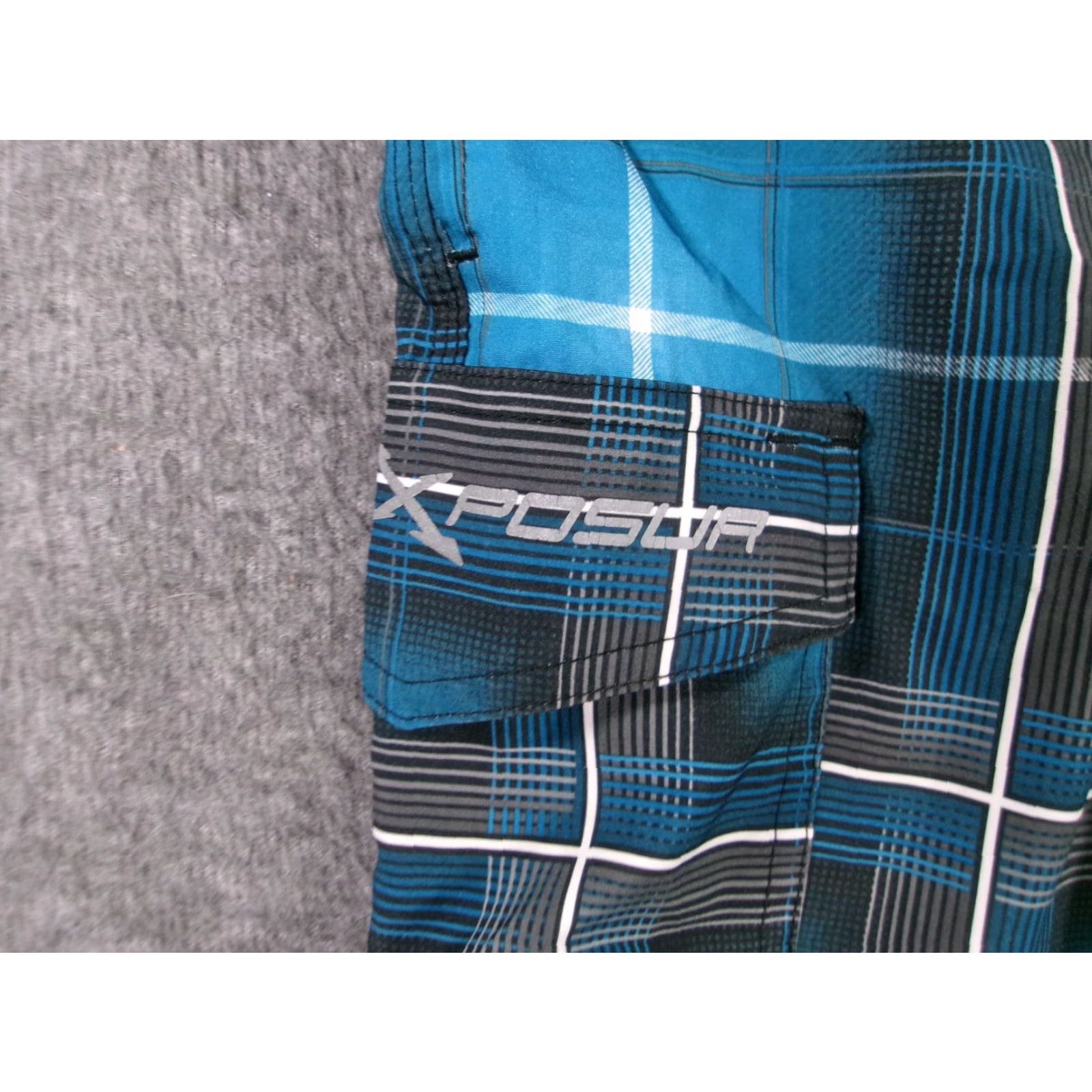 ZeroXposur ZeroXposur Swim Trunks Mens S Blue Plaid Boardshorts Cargo Pocket Elastic Waist Size US 29 - 3 Thumbnail