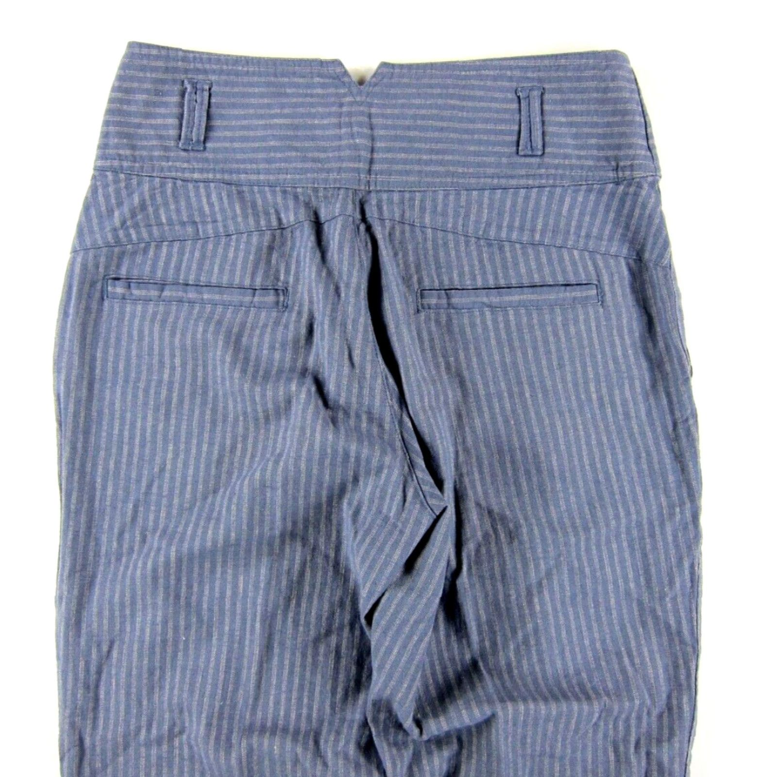Vintage Sundance Blue Stripe Linen Cotton High Rise Waist Trouser Pant P0 Size 25" / US 0 / IT 36 - 6 Thumbnail