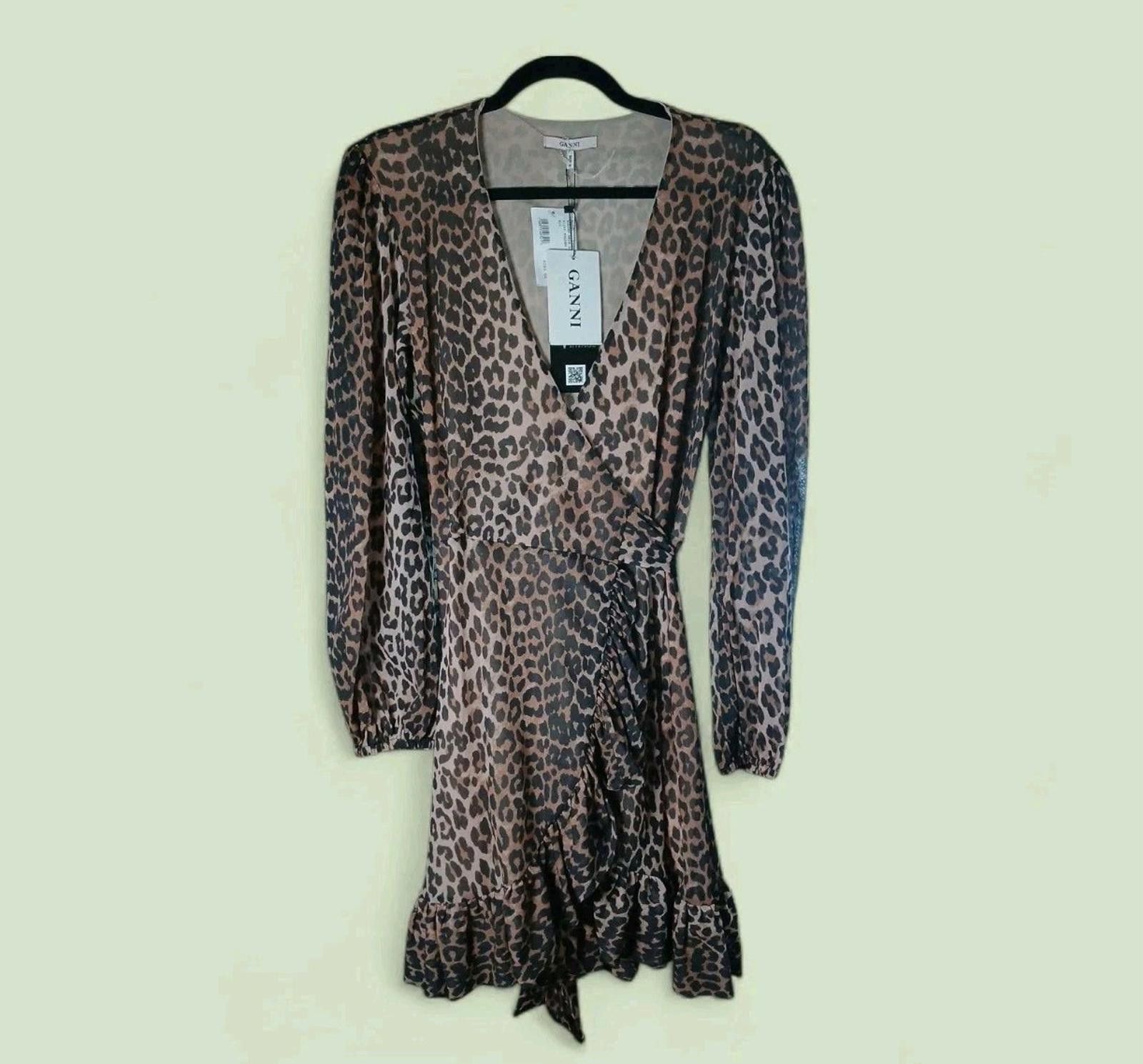 Gianni Valentino Ganni Tilden Leopard Sheer Ruched Mesh Dress Ruffle 38/S/6 Size S / US 4 / IT 40 - 2 Thumbnail