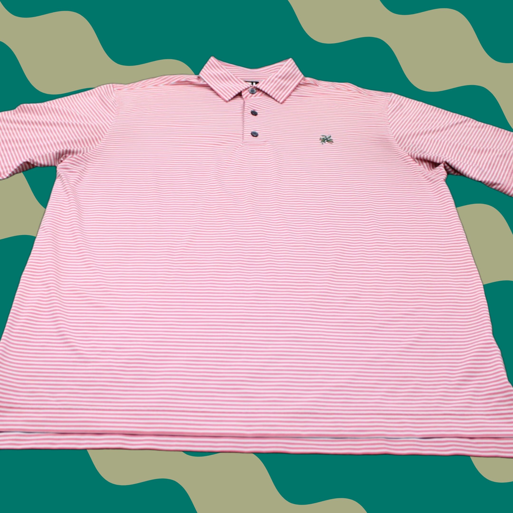 Footjoy FootJoy Polo Shirt Mens XL Pink/White Striped Short Sleeve Golf Stretch Pullover Size US XL / EU 56 / 4 - 1 Thumbnail