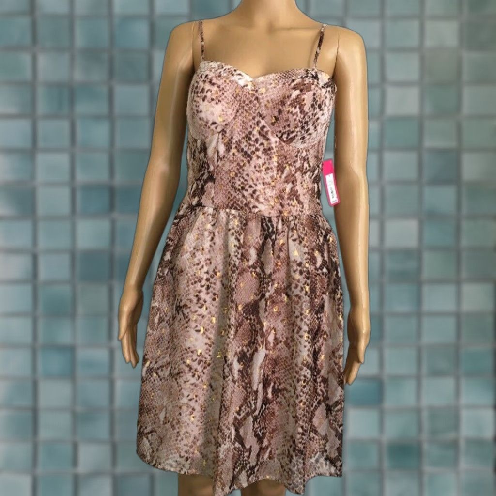 Vintage VINTAGE Xhilaration Women?s A Line Dress Pink Gold Snake Smocked Lined Sleeveless S New Size S / US 4 / IT 40 - 1 Thumbnail