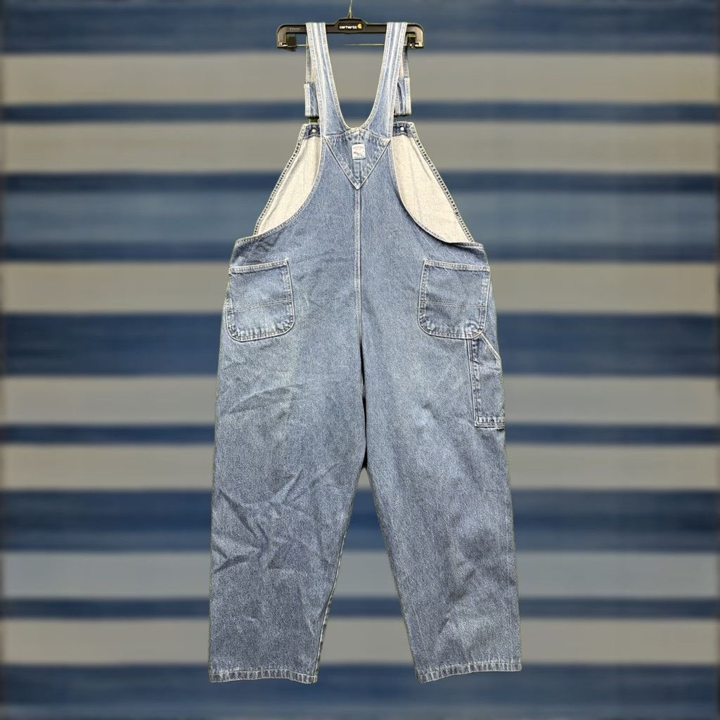 Vintage VINTAGE Pointer Brand Bib Overalls Jeans Men 44 Regular Denim Blue Cotton USA 28in Inseam Boots Cut Pockets Mens Size US 44 / EU 60 - 1 Thumbnail