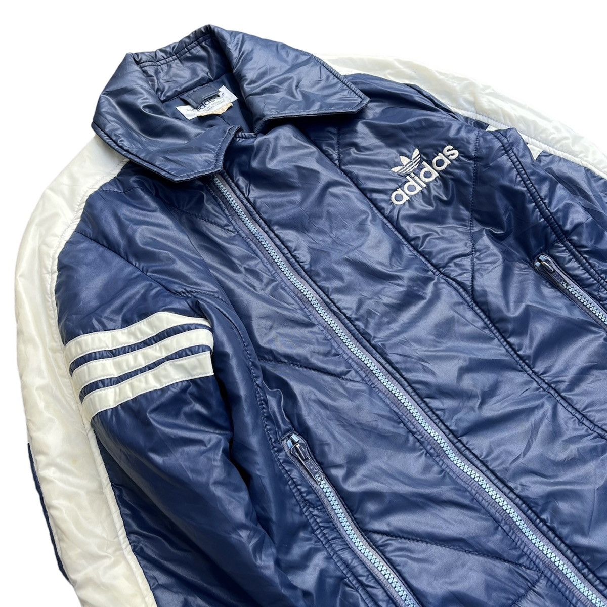 Adidas × Descente × Vintage 70s Adidas Descente 3 Striped Blue Bikers Jacket Size US M / EU 48-50 / 2 - 3 Thumbnail