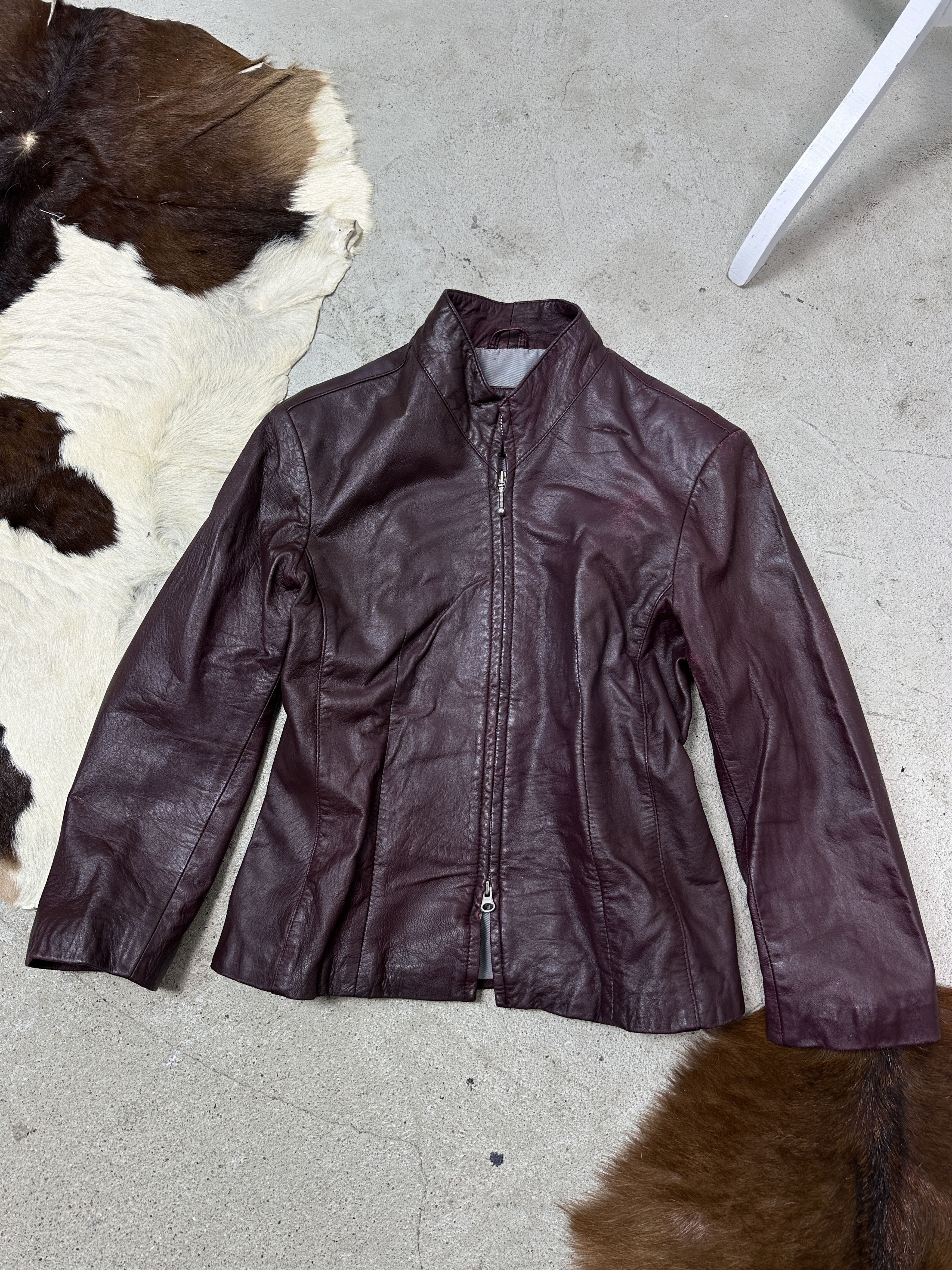 Vintage Vintage Leather Biker Grunge Double Zip Burgundy Jacket Y2K Size L / US 10 / IT 46 - 2 Thumbnail