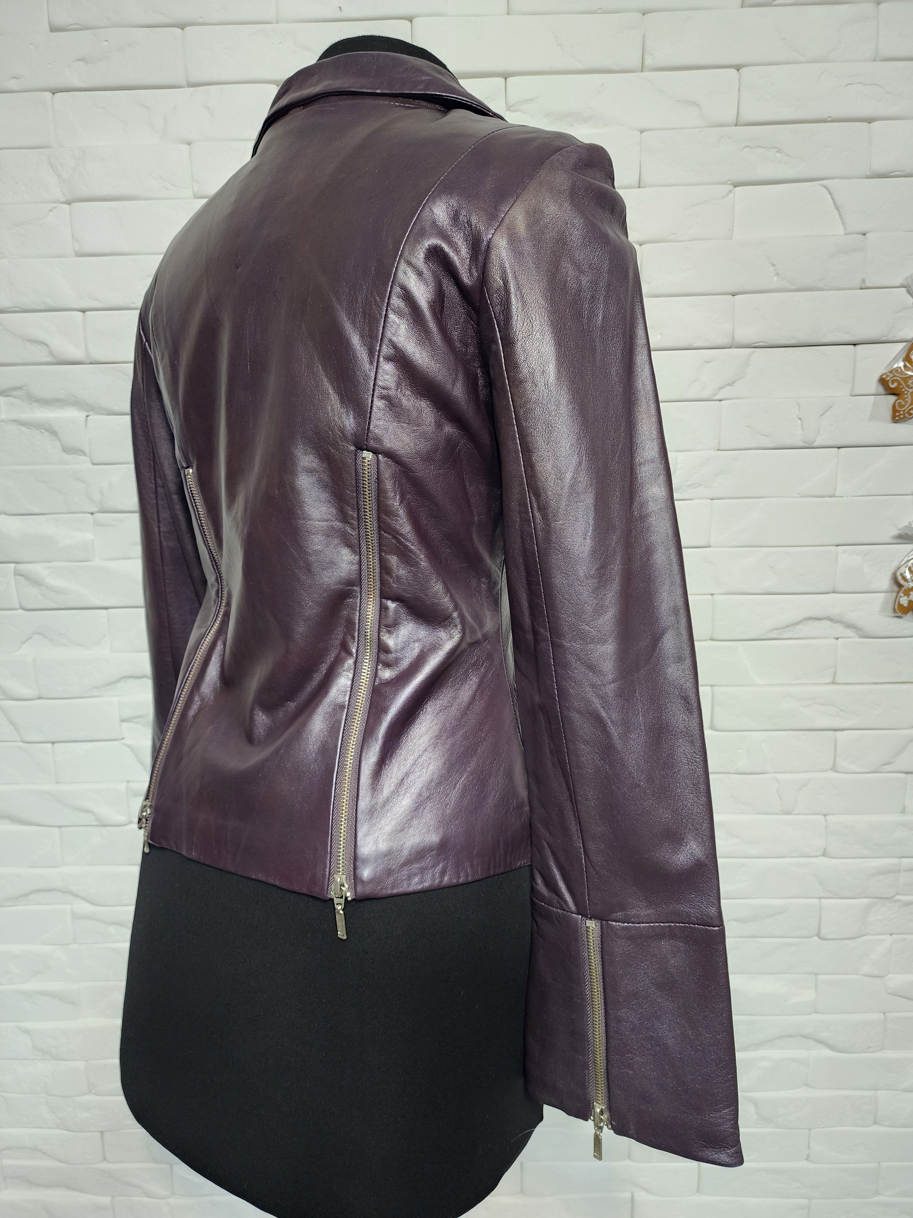 Other Purple Leather Jacket: Women's Vintage Styled Jacket Size M / US 6-8 / IT 42-44 - 6 Thumbnail