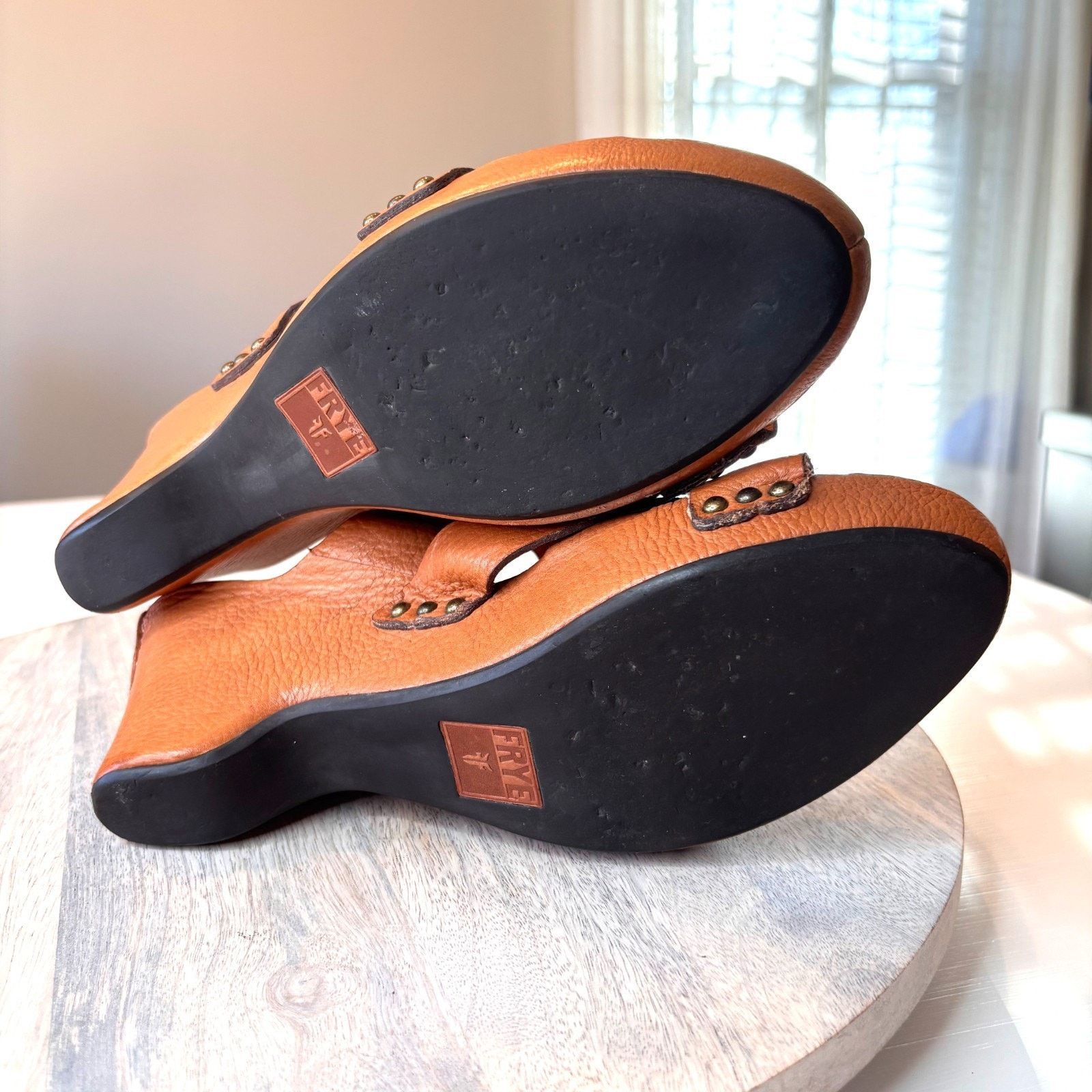 Frye Frye Brown Leather Sandals Mule Studded Heel Women's 10B 10 Size US 10 / IT 40 - 9 Thumbnail