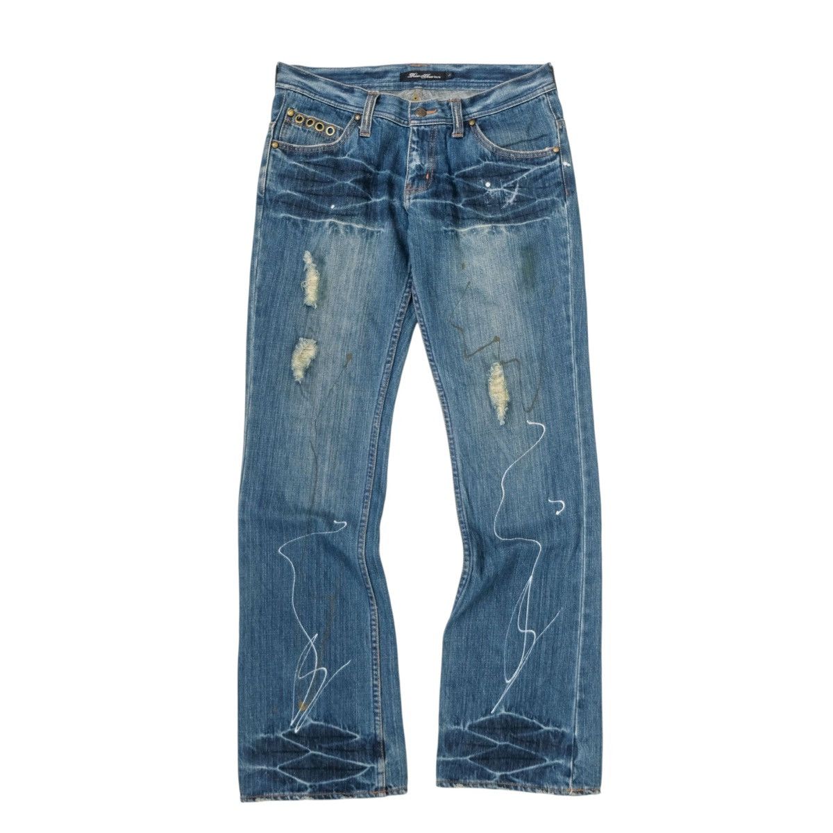 Japanese Brand Root Three paint splatter distressed flared jeans Size US 30 / EU 46 - 1 Thumbnail