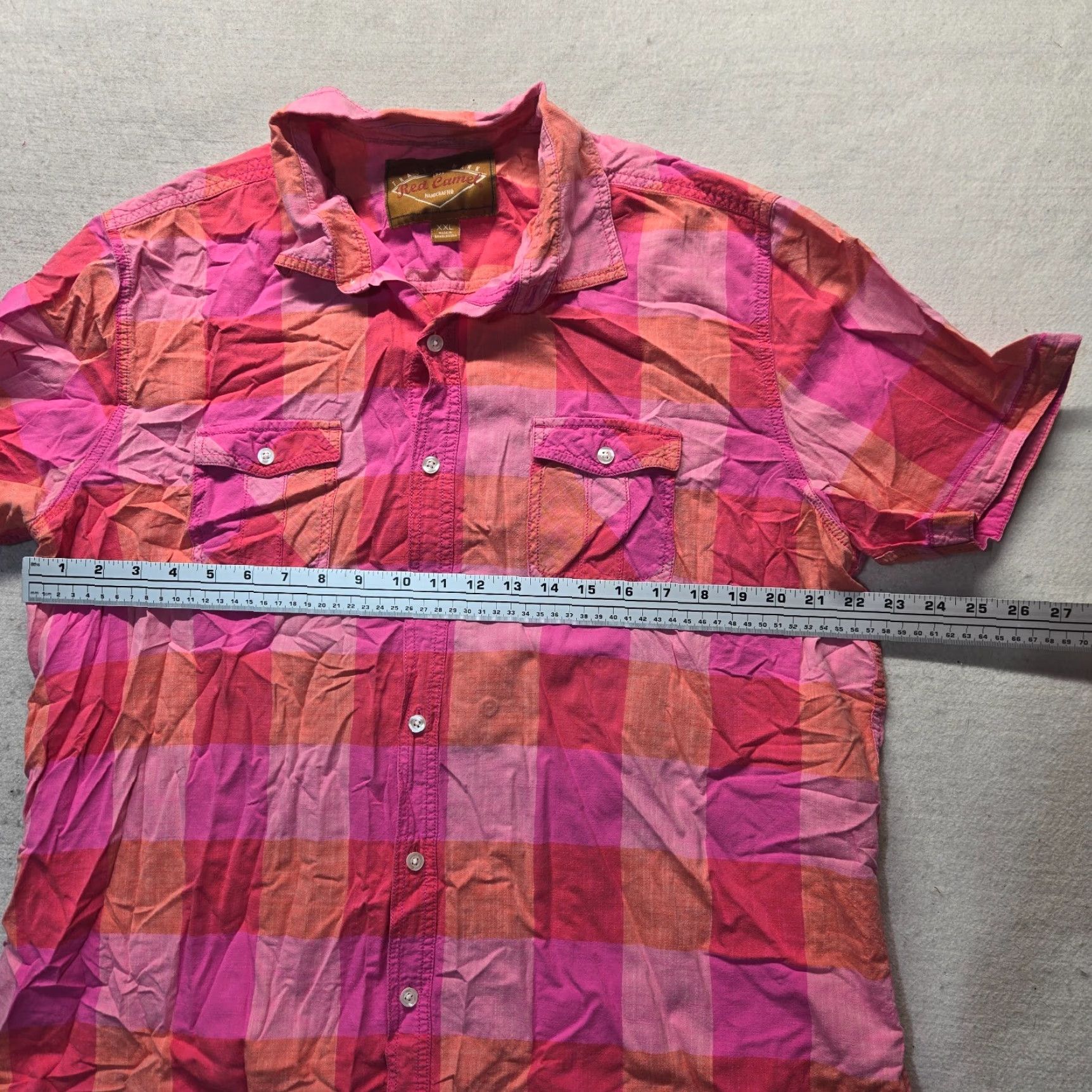 Camel Red Camel Shirt Button-Up 2XL Pink Plaid Cotton Short Sleeve Mens Casual Western-Style Shirt Size US XXL / EU 58 / 5 - 4 Thumbnail