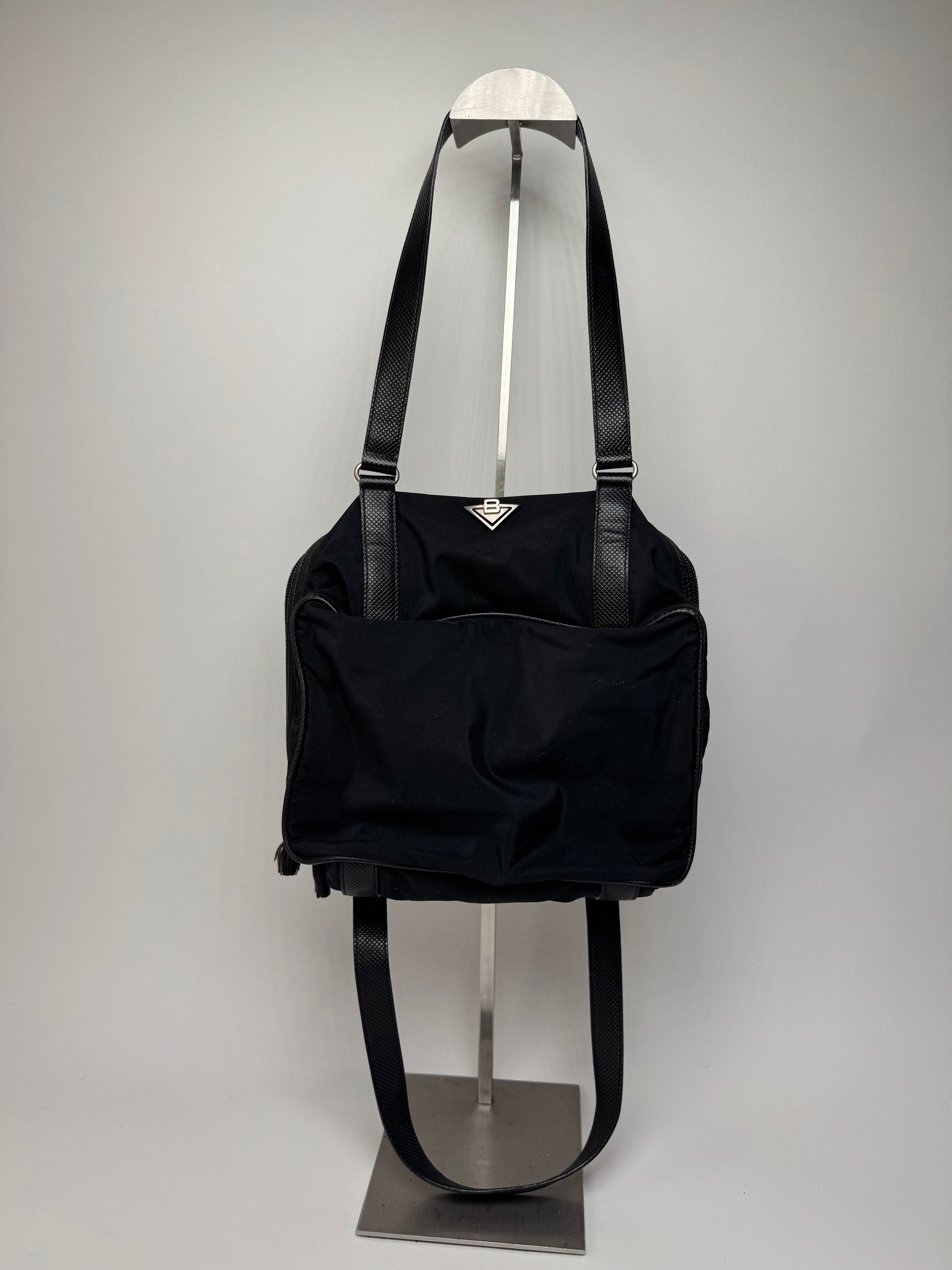 Bottega Veneta Vintage Leather Canvas Handbag Black Size ONE SIZE - 1 Thumbnail