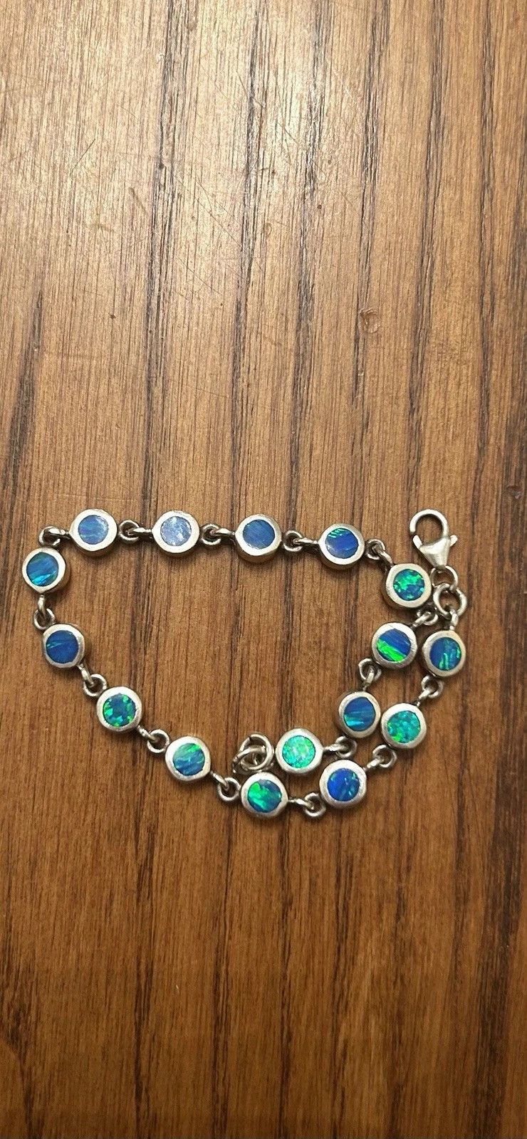 Sterling Silver Sterling Silver Tennis Bracelet Blue Fire Opal 7" Size ONE SIZE - 2 Thumbnail