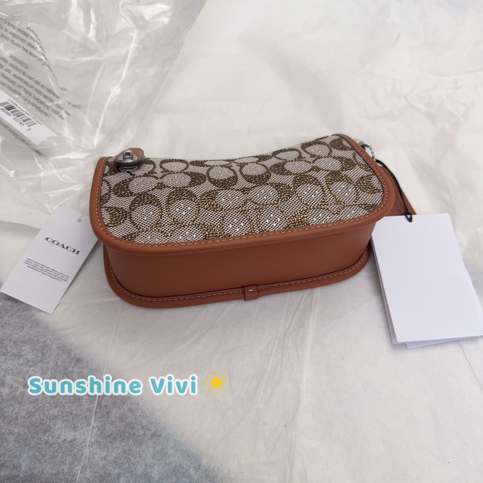 Coach NWT Coach Swinger 20 Bag Chain Crystal CW568 BURNISHED Amber Size ONE SIZE - 6 Thumbnail