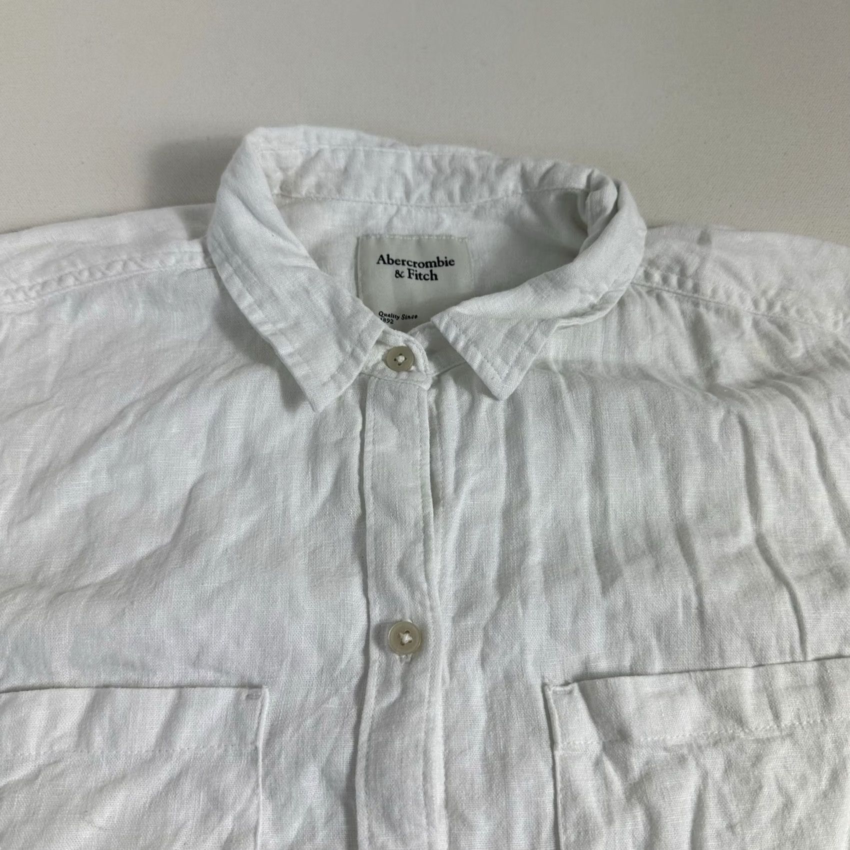 Abercrombie & Fitch VINTAGE Abercrombie & Fitch Linen Blend Button-Up Blouse Short Sleeve Pockets White Womens Size LP L Size L / US 10 / IT 46 - 6 Thumbnail