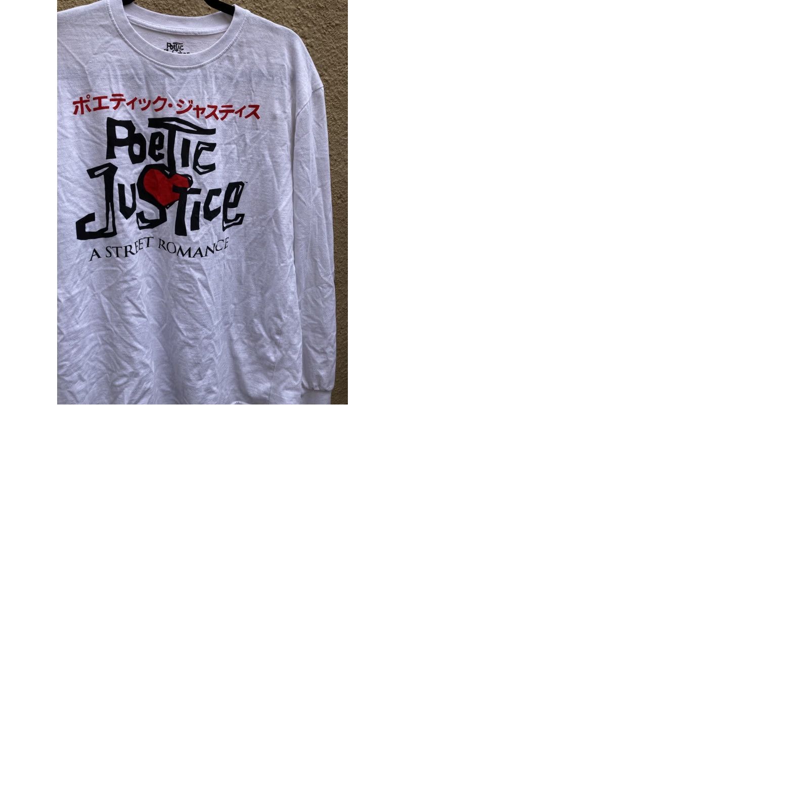Vintage Poetic Justice T-Shirt White 2Pac Face LS Mens L 90s Hip Hop Movie Japanese Film Embroidered Logo Size US L / EU 52-54 / 3 - 9 Thumbnail